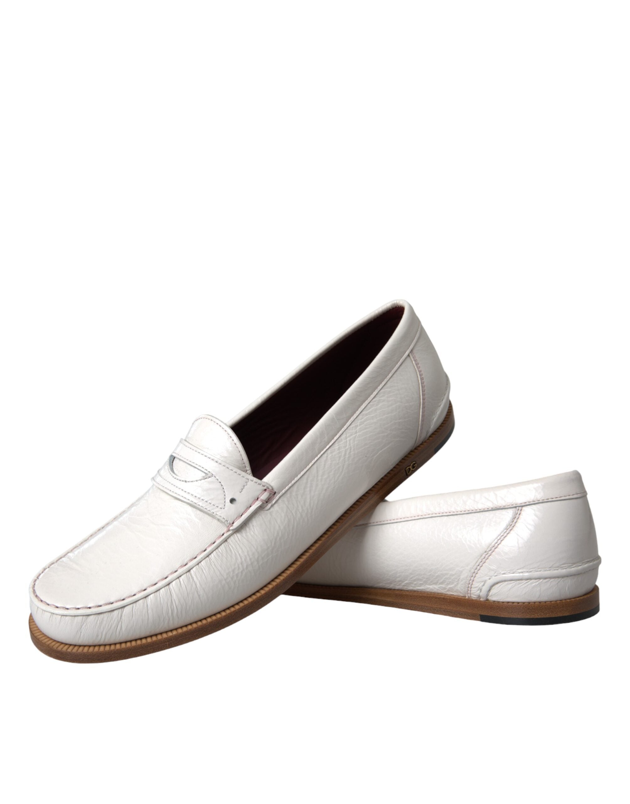 White Leather Slip On Mocassin Loafers Shoes - ventzia