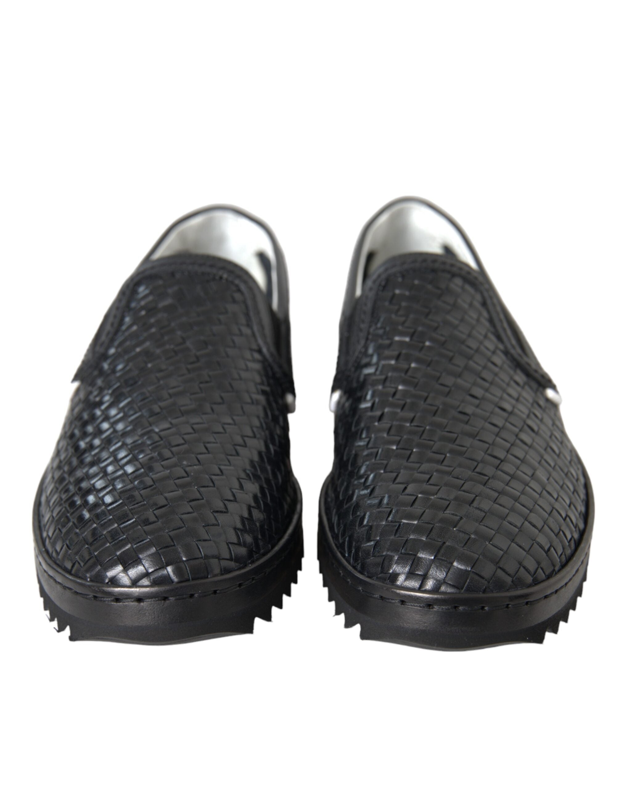 Black Woven Buffalo Leather Men Loafers Shoes - ventzia