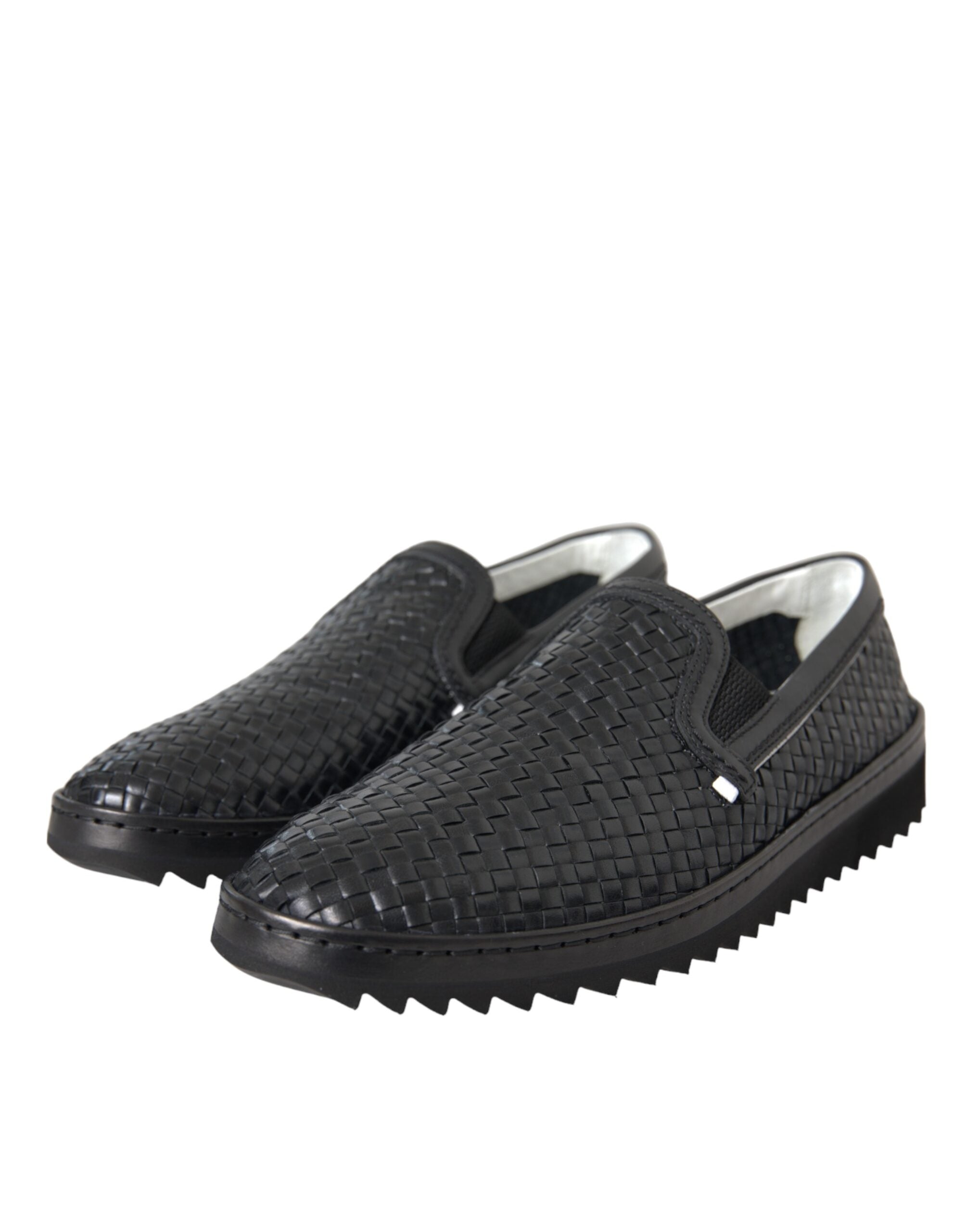 Black Woven Buffalo Leather Men Loafers Shoes - ventzia