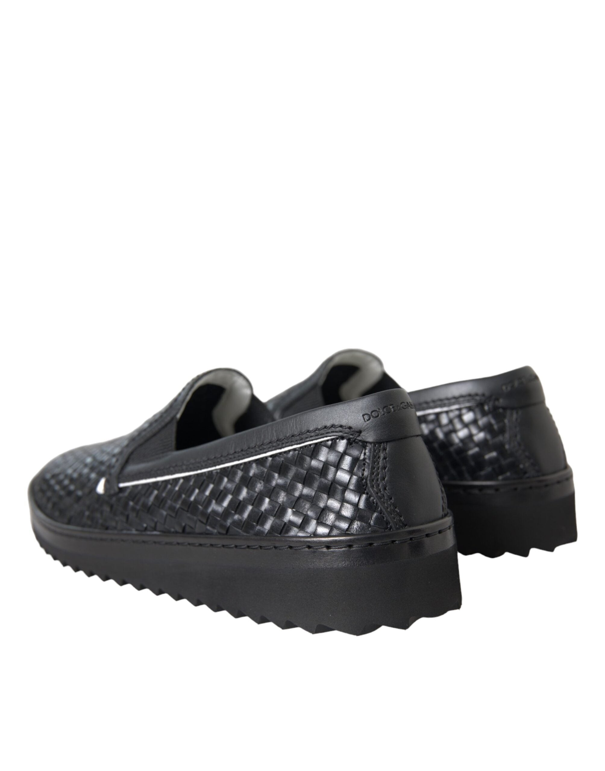 Black Woven Buffalo Leather Men Loafers Shoes - ventzia