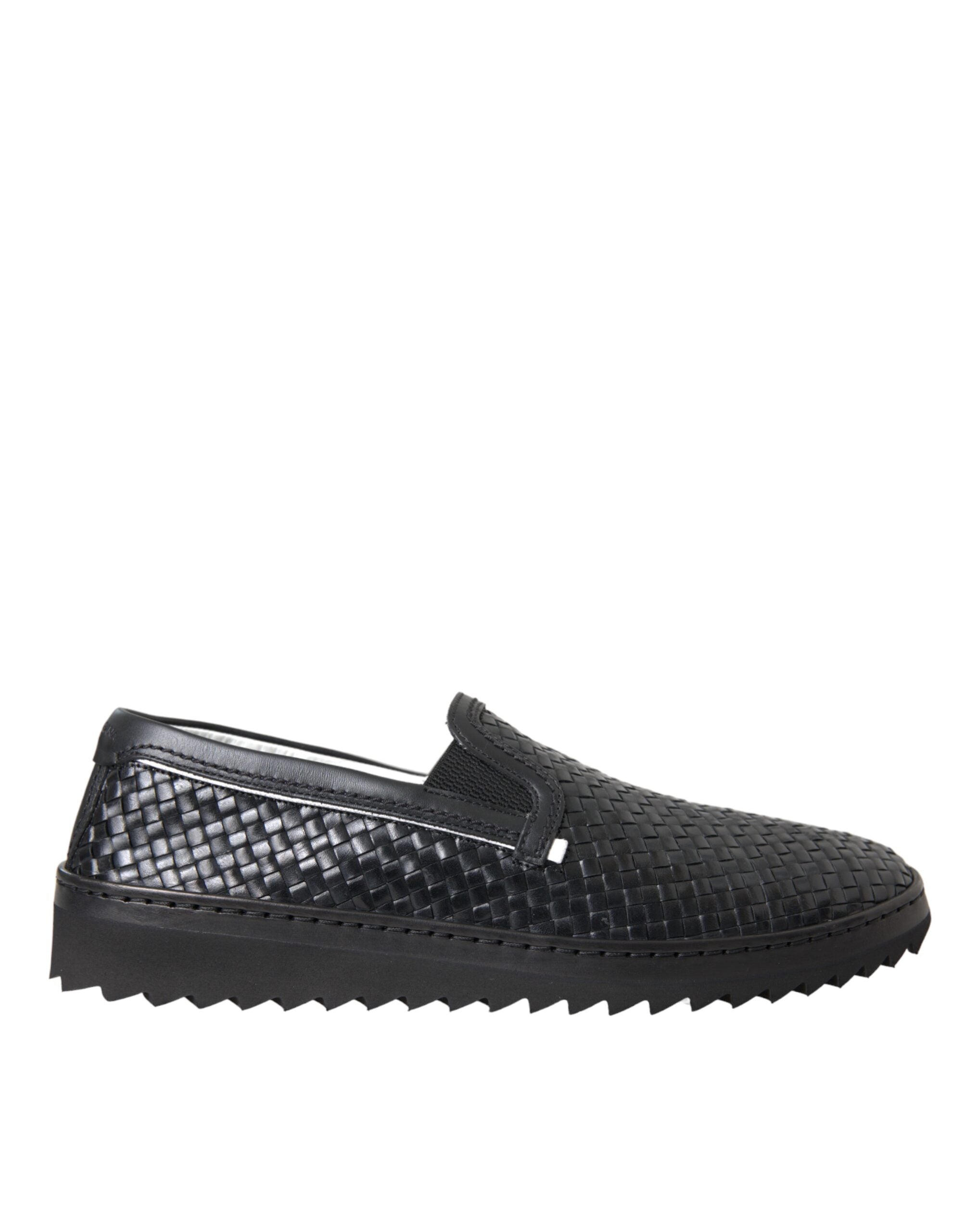 Black Woven Buffalo Leather Men Loafers Shoes - ventzia