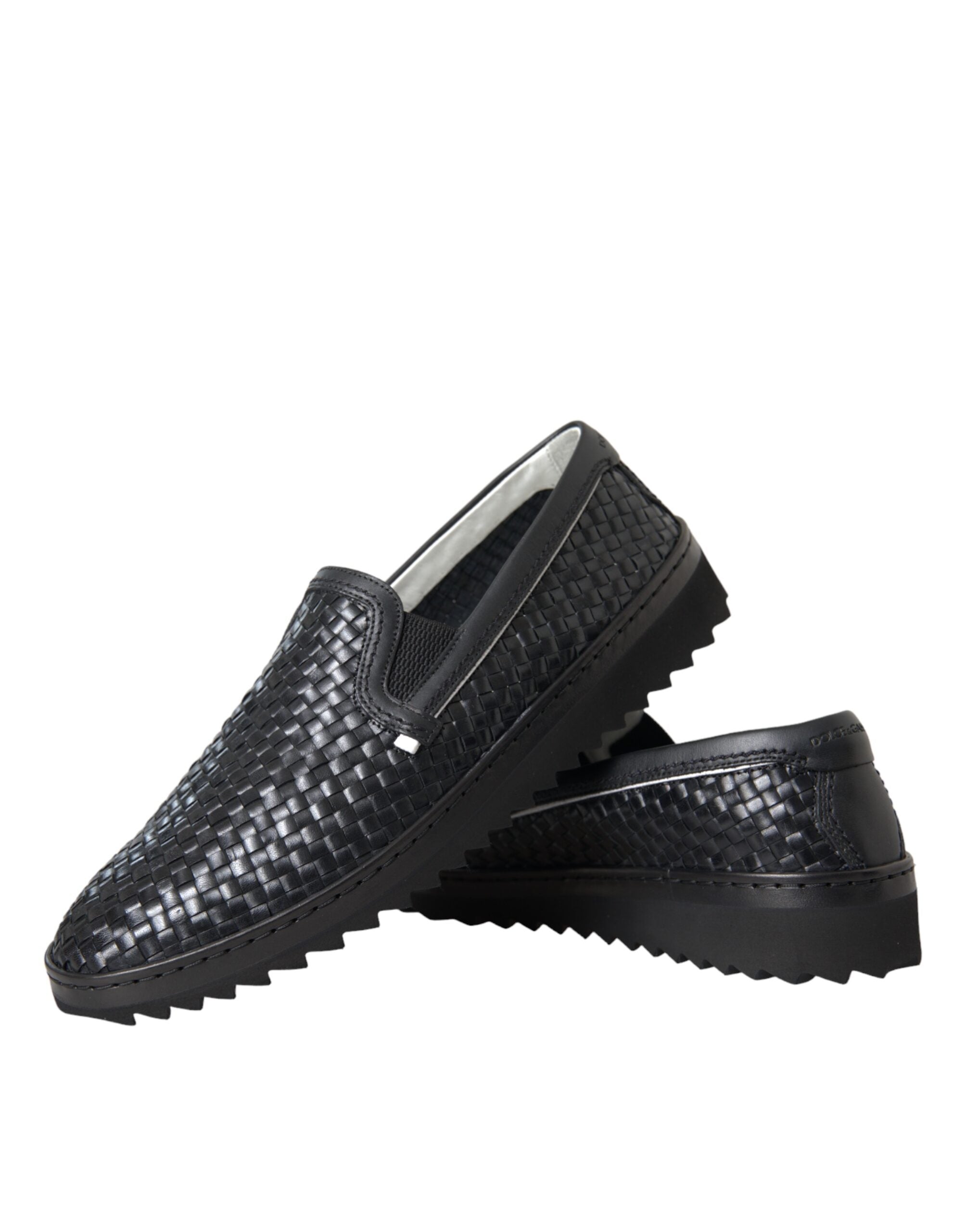 Black Woven Buffalo Leather Men Loafers Shoes - ventzia