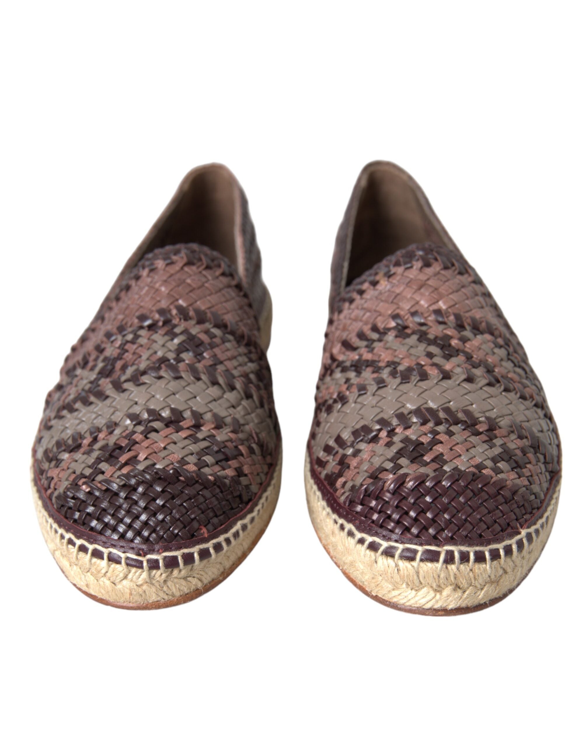 Brown Buffalo Leather Espadrille Flats Shoes - ventzia