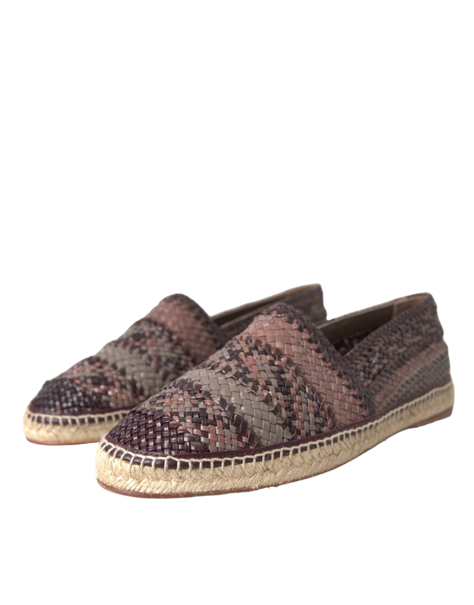 Brown Buffalo Leather Espadrille Flats Shoes - ventzia