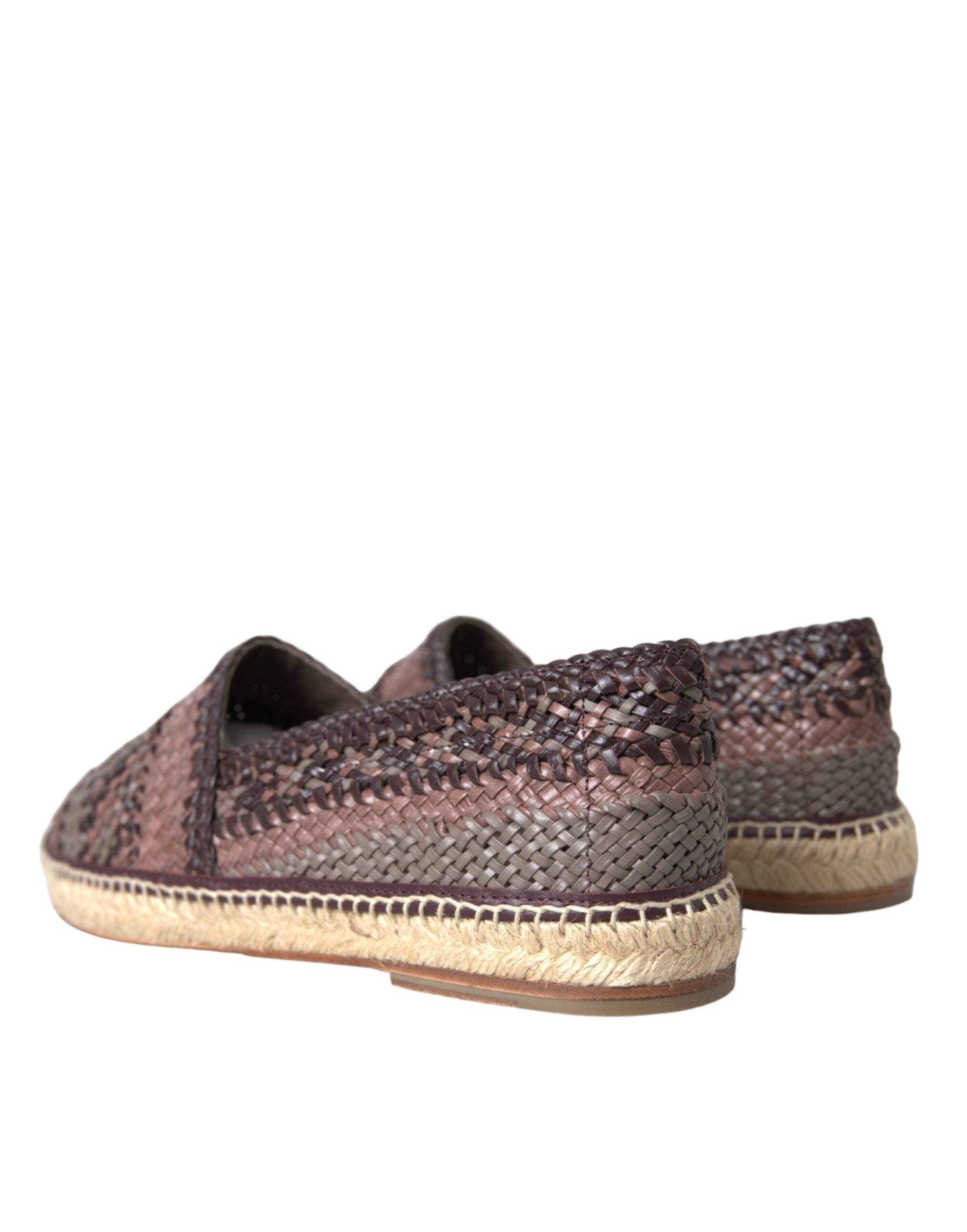 Brown Buffalo Leather Espadrille Flats Shoes - ventzia