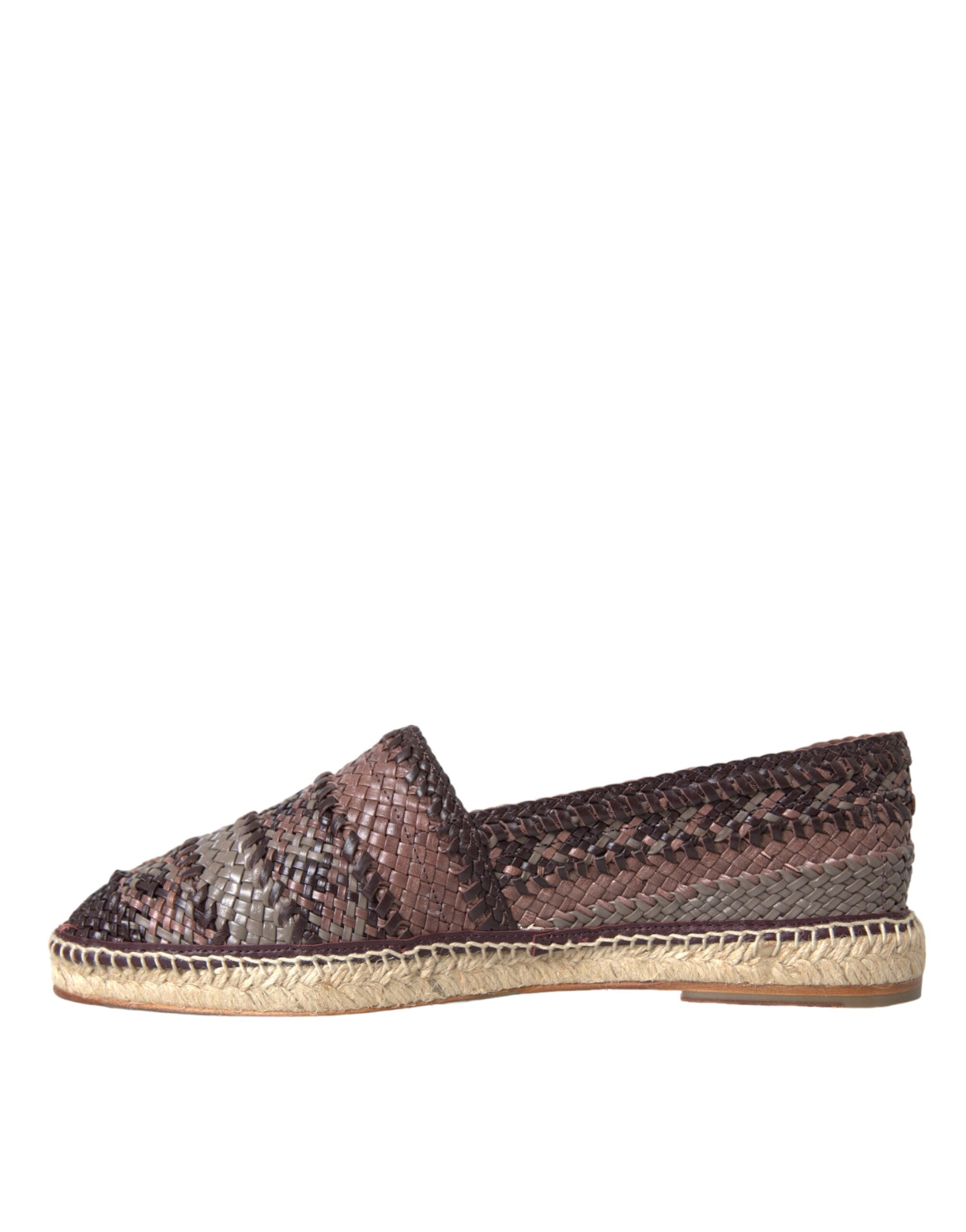Brown Buffalo Leather Espadrille Flats Shoes - ventzia