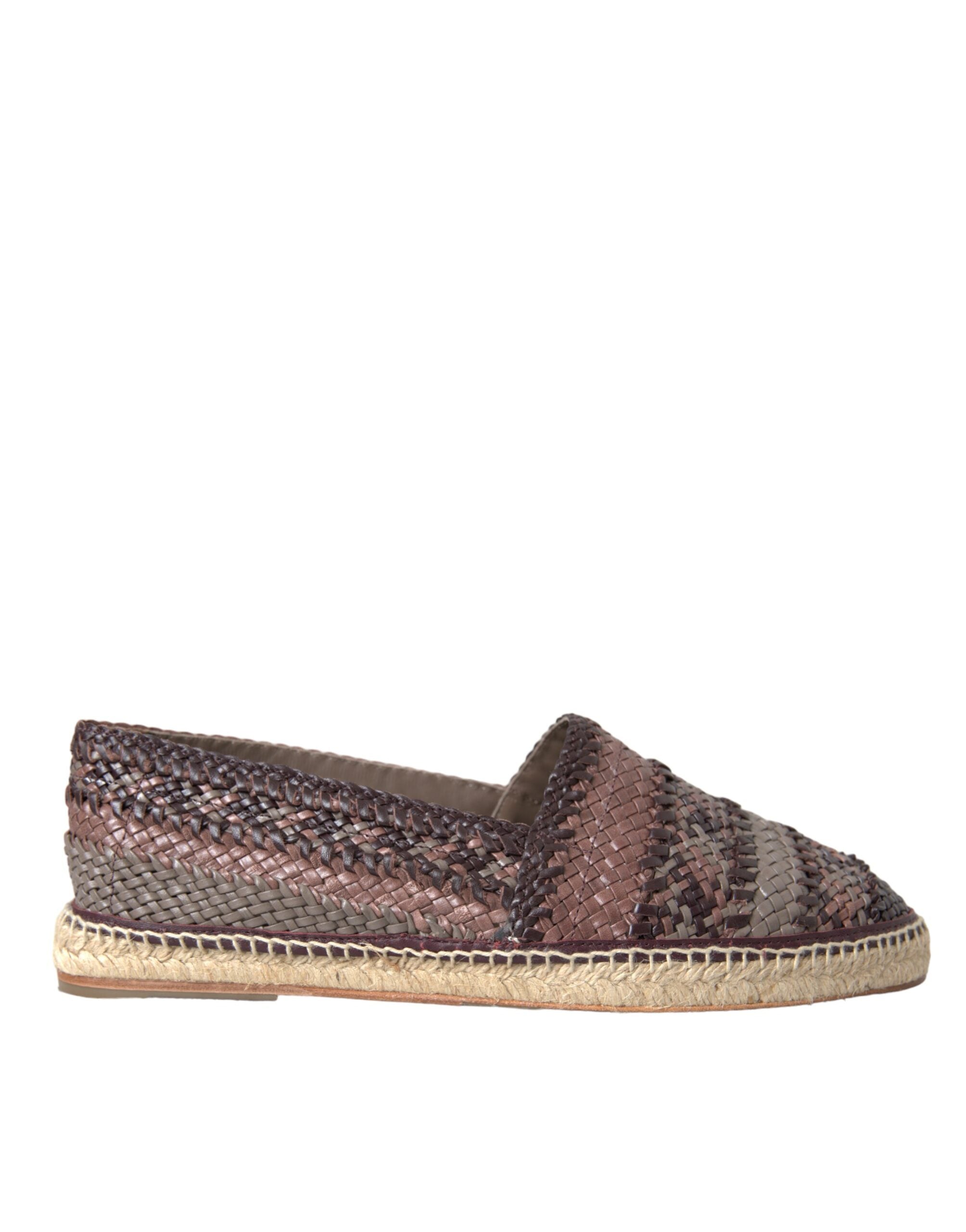Brown Buffalo Leather Espadrille Flats Shoes - ventzia