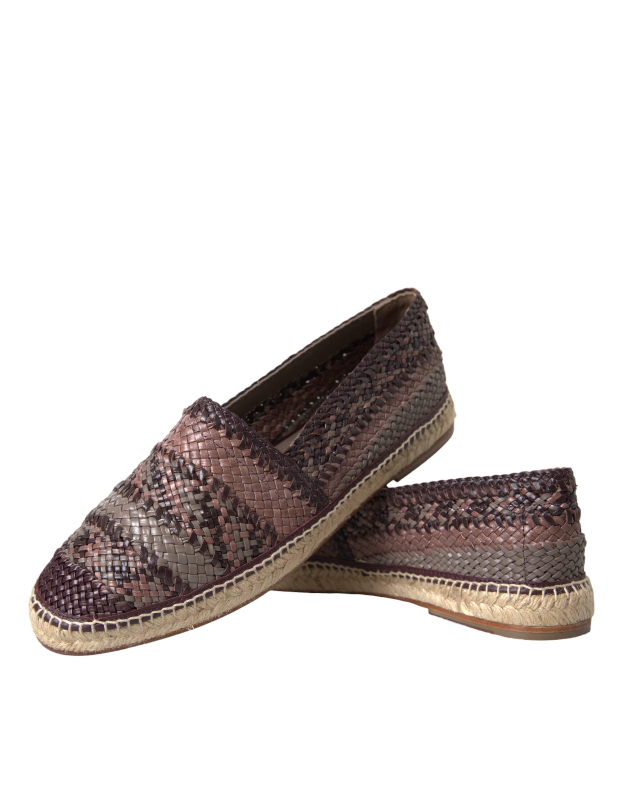 Brown Buffalo Leather Espadrille Flats Shoes - ventzia