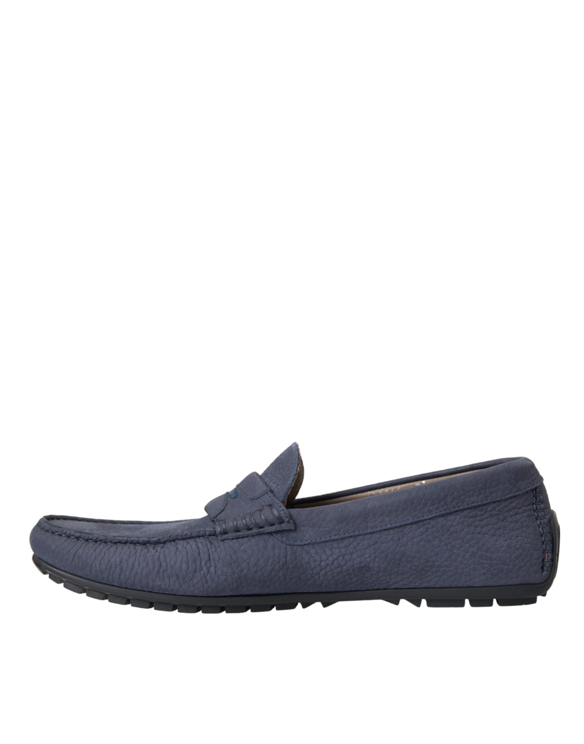 Blue Calf Leather Slip On Moccasin Shoes - ventzia