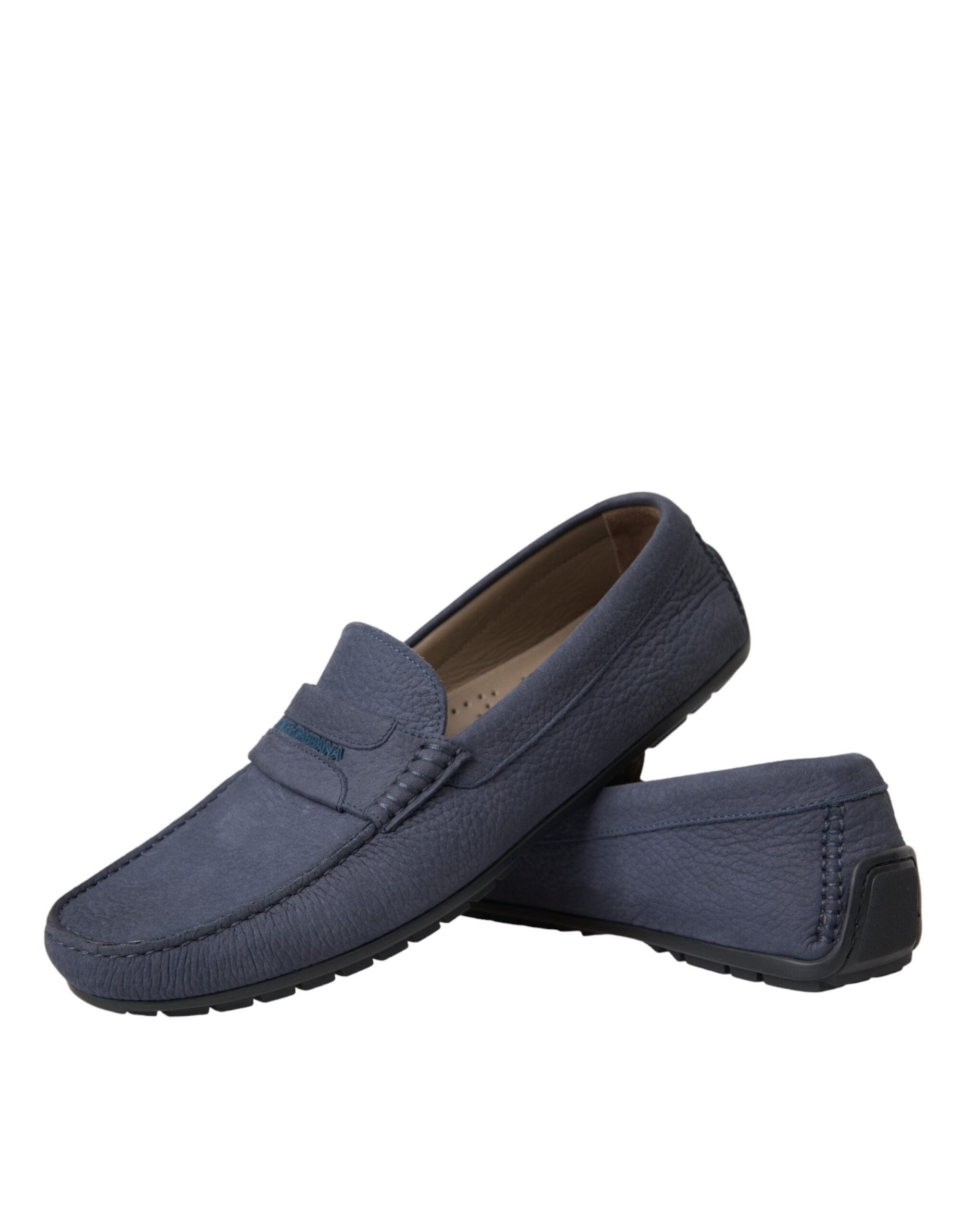 Blue Calf Leather Slip On Moccasin Shoes - ventzia