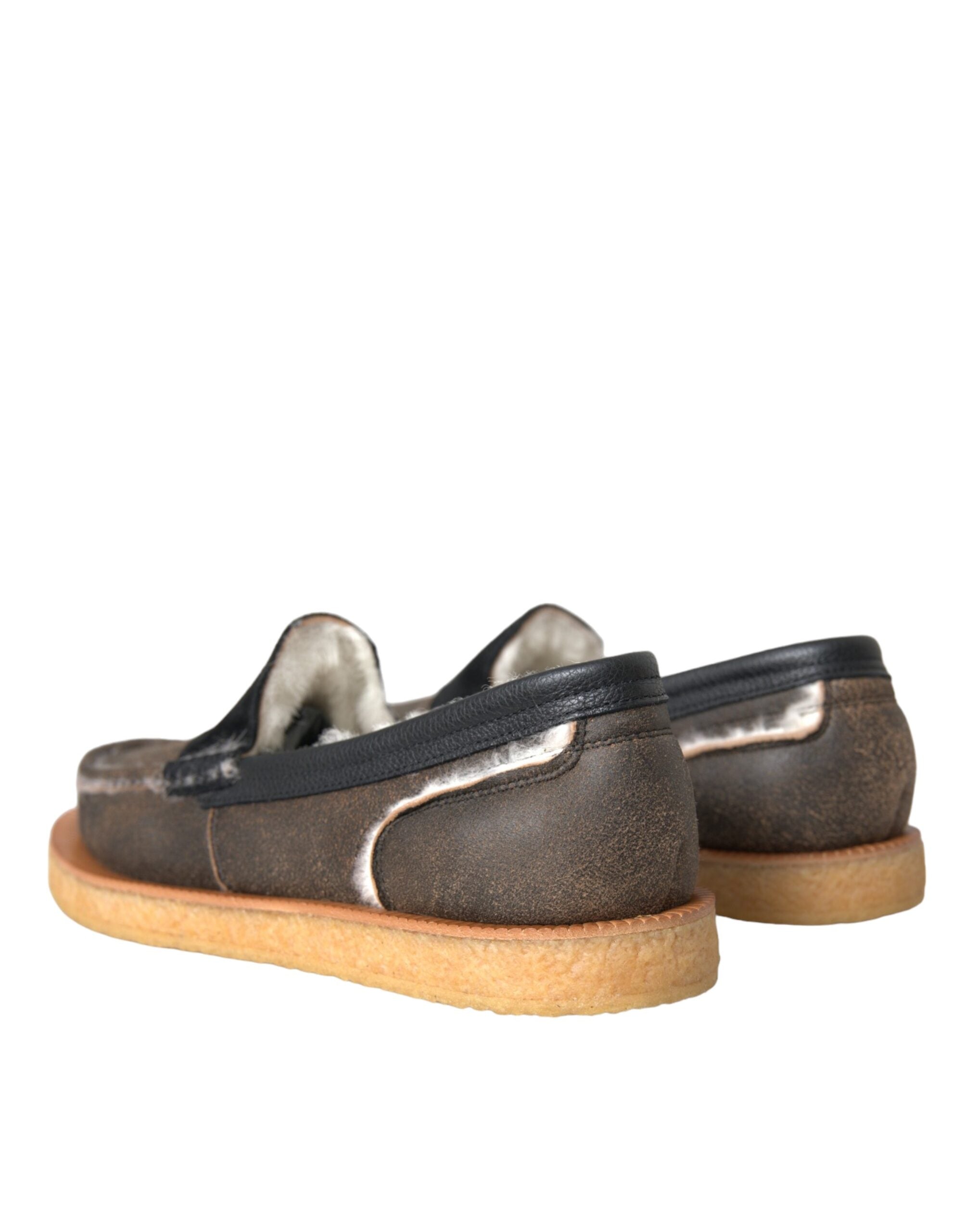 Brown Black Fur Leather Loafers Men Shoes - ventzia