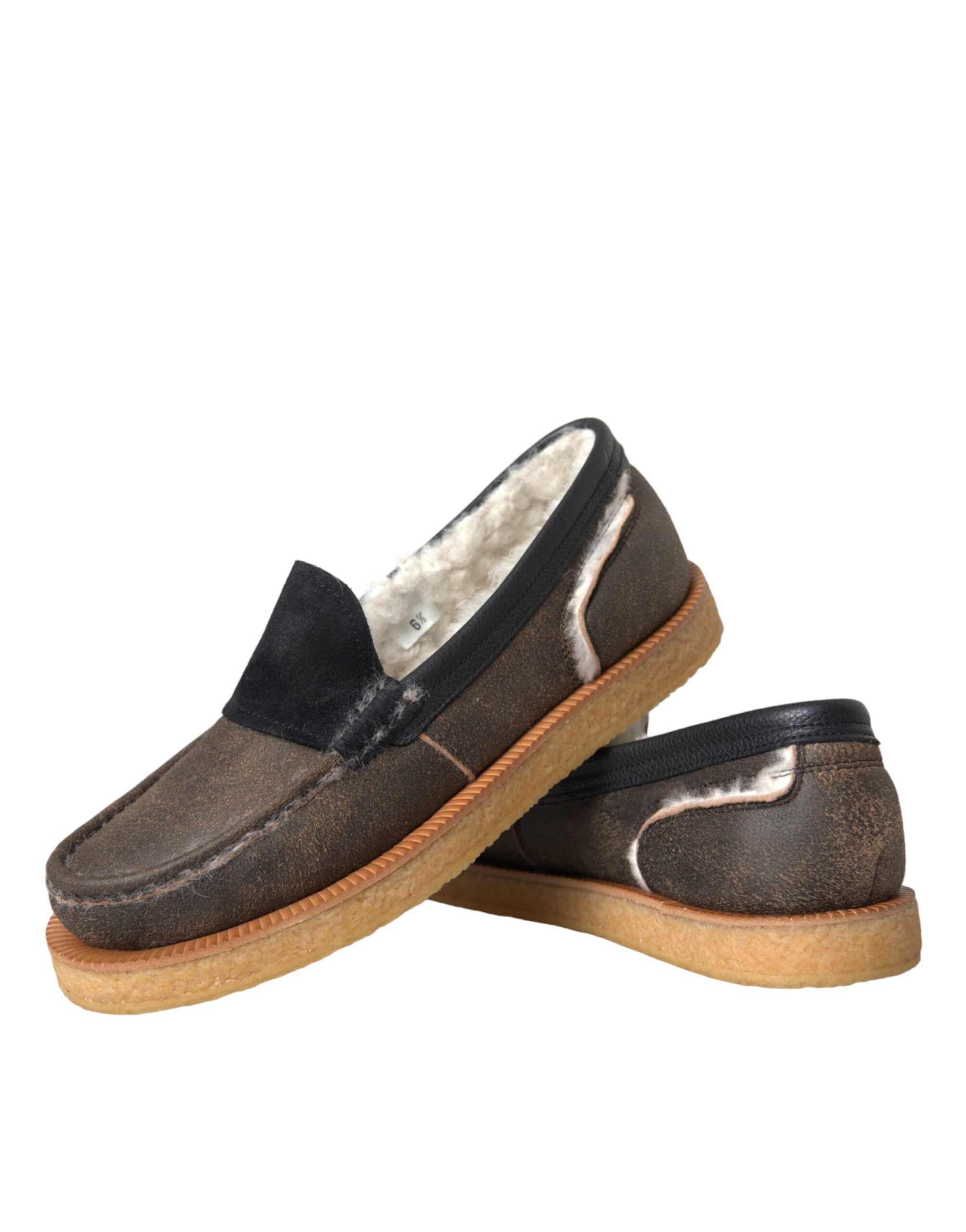 Brown Black Fur Leather Loafers Men Shoes - ventzia