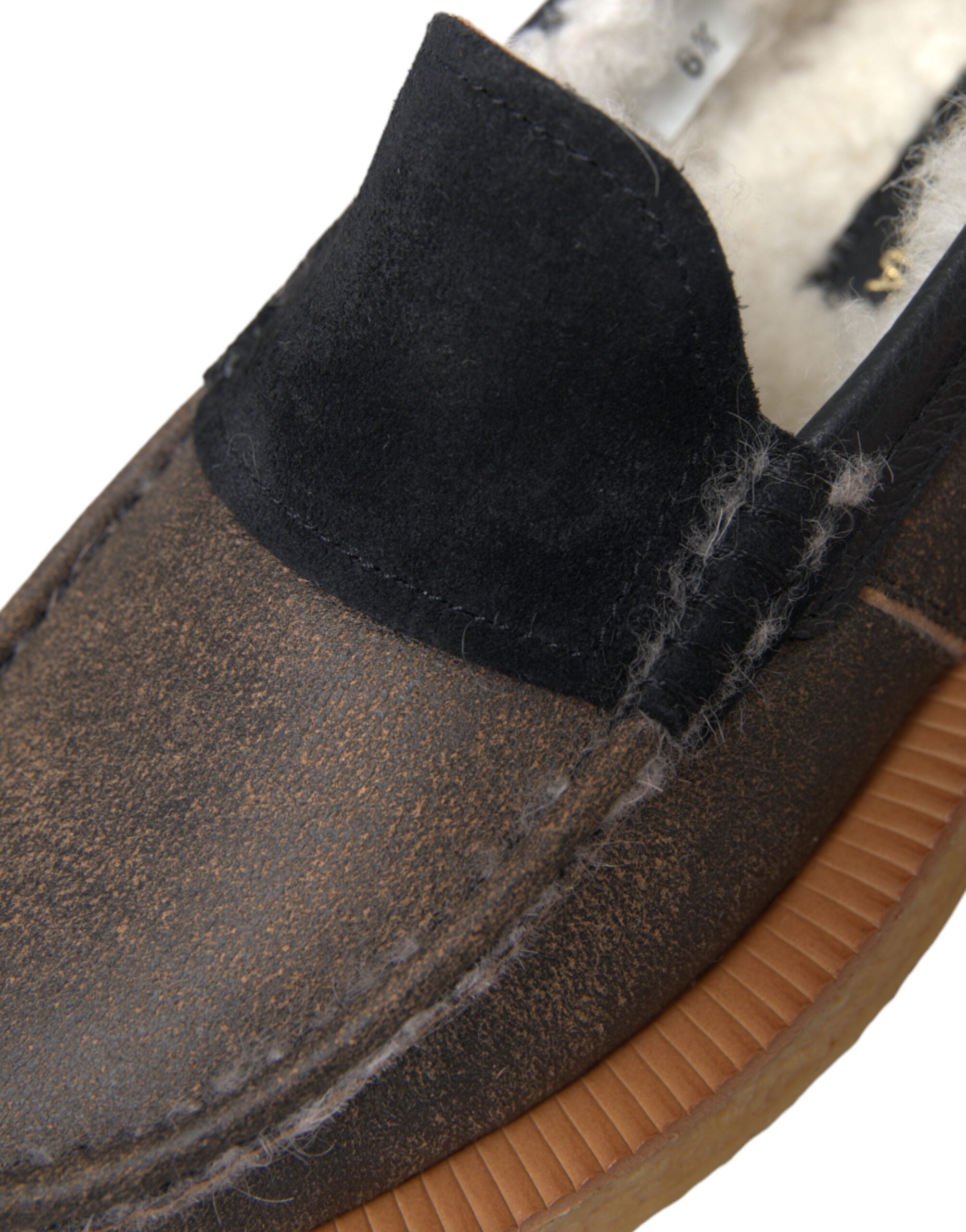 Brown Black Fur Leather Loafers Men Shoes - ventzia