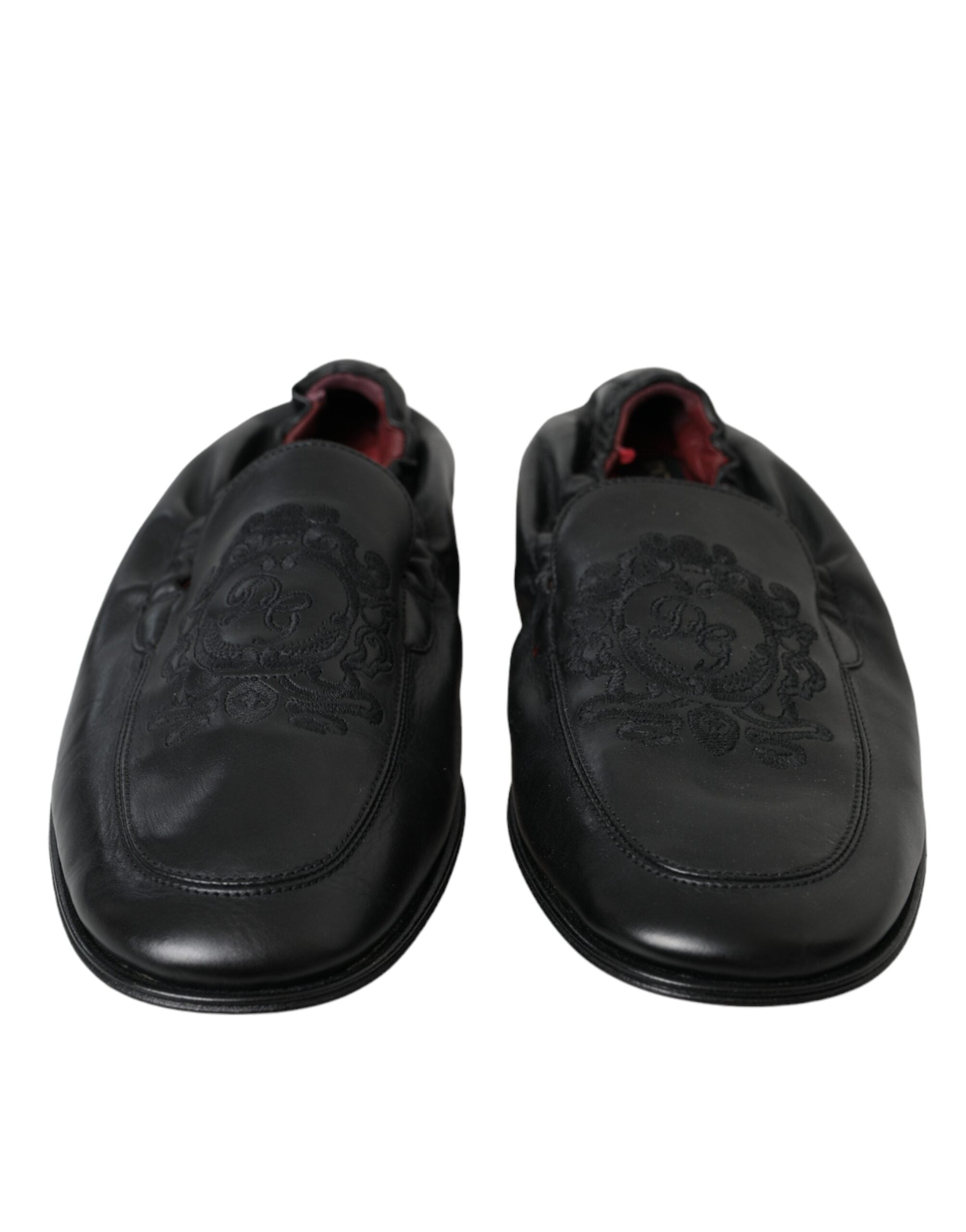 Black Logo Embroidered Leather Loafer Men Dress Shoes - ventzia