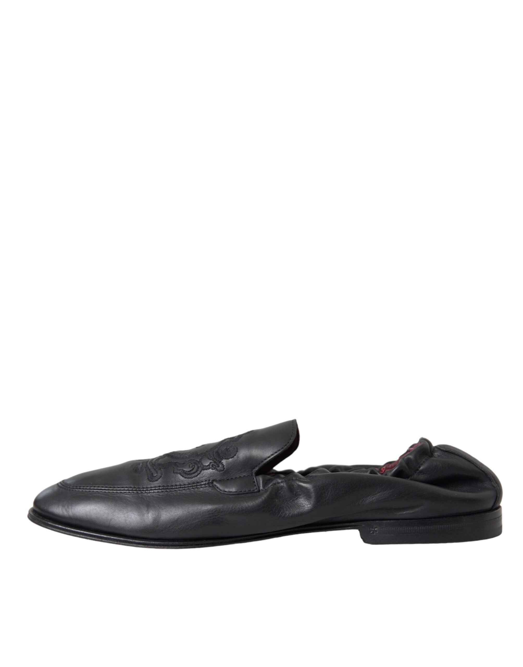 Black Logo Embroidered Leather Loafer Men Dress Shoes - ventzia