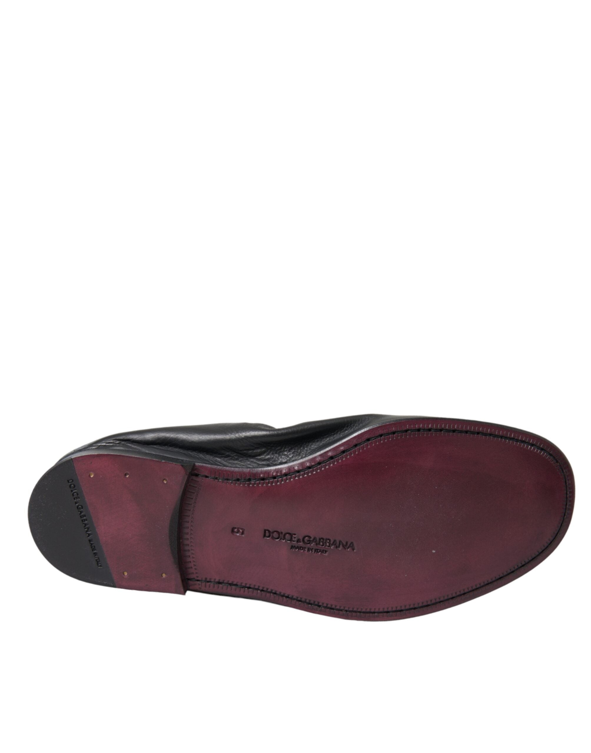 Black Logo Embroidered Leather Loafer Men Dress Shoes - ventzia