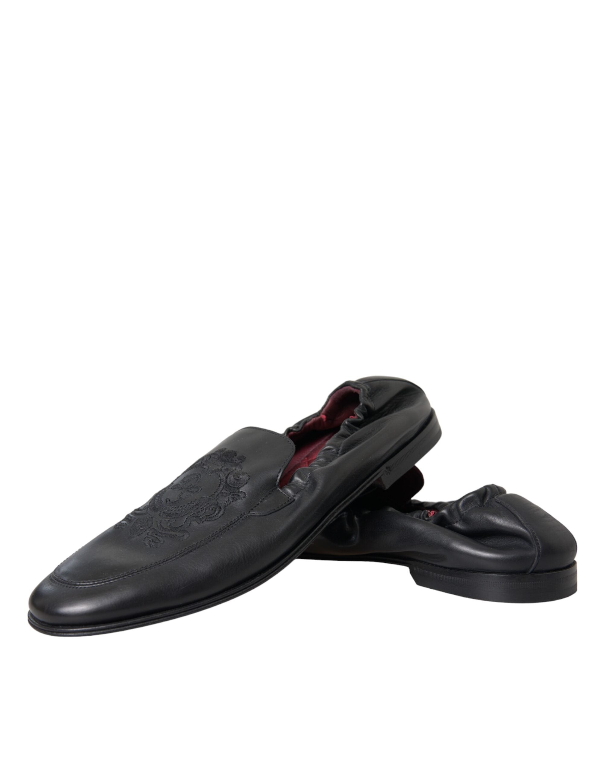 Black Logo Embroidered Leather Loafer Men Dress Shoes - ventzia