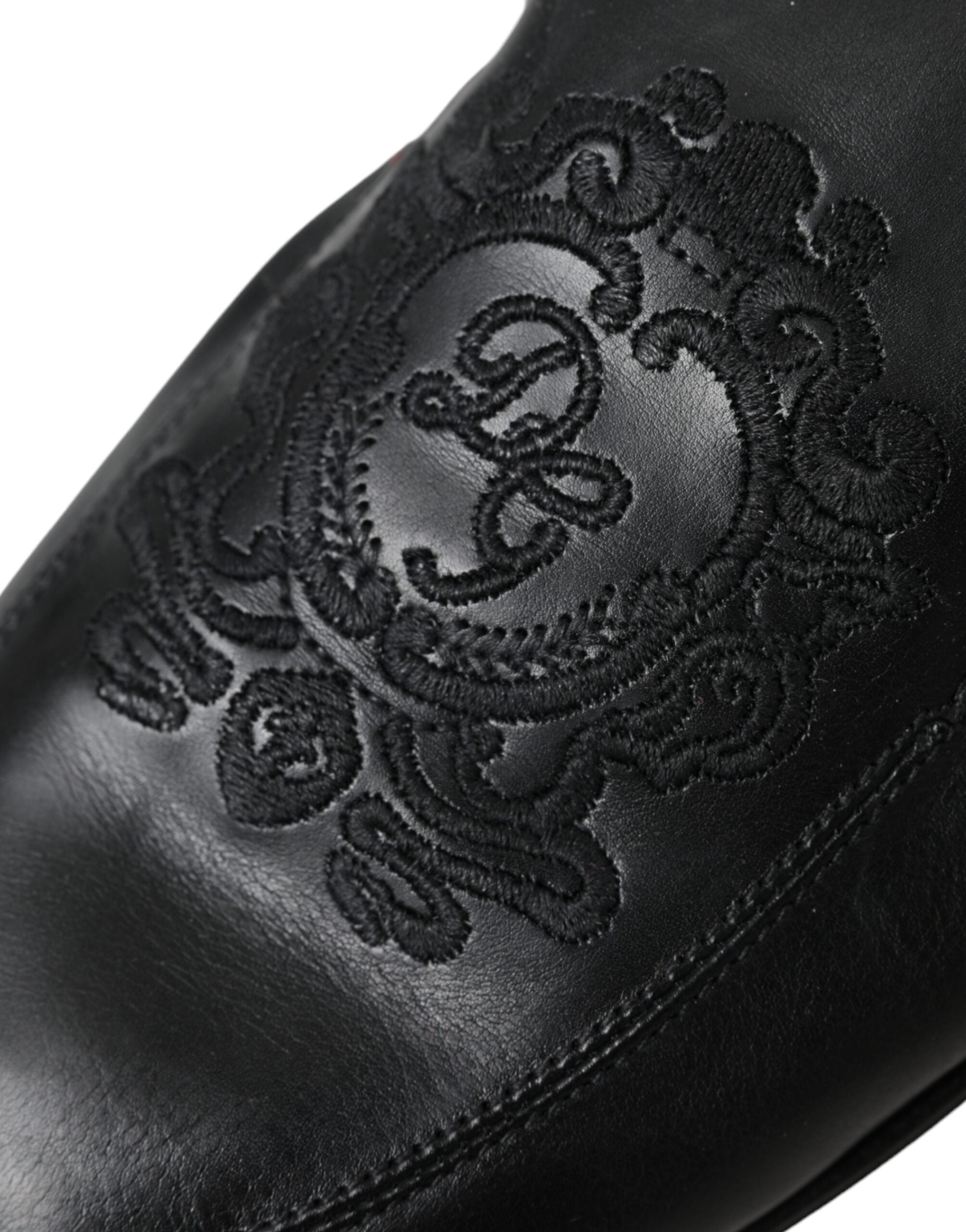 Black Logo Embroidered Leather Loafer Men Dress Shoes - ventzia