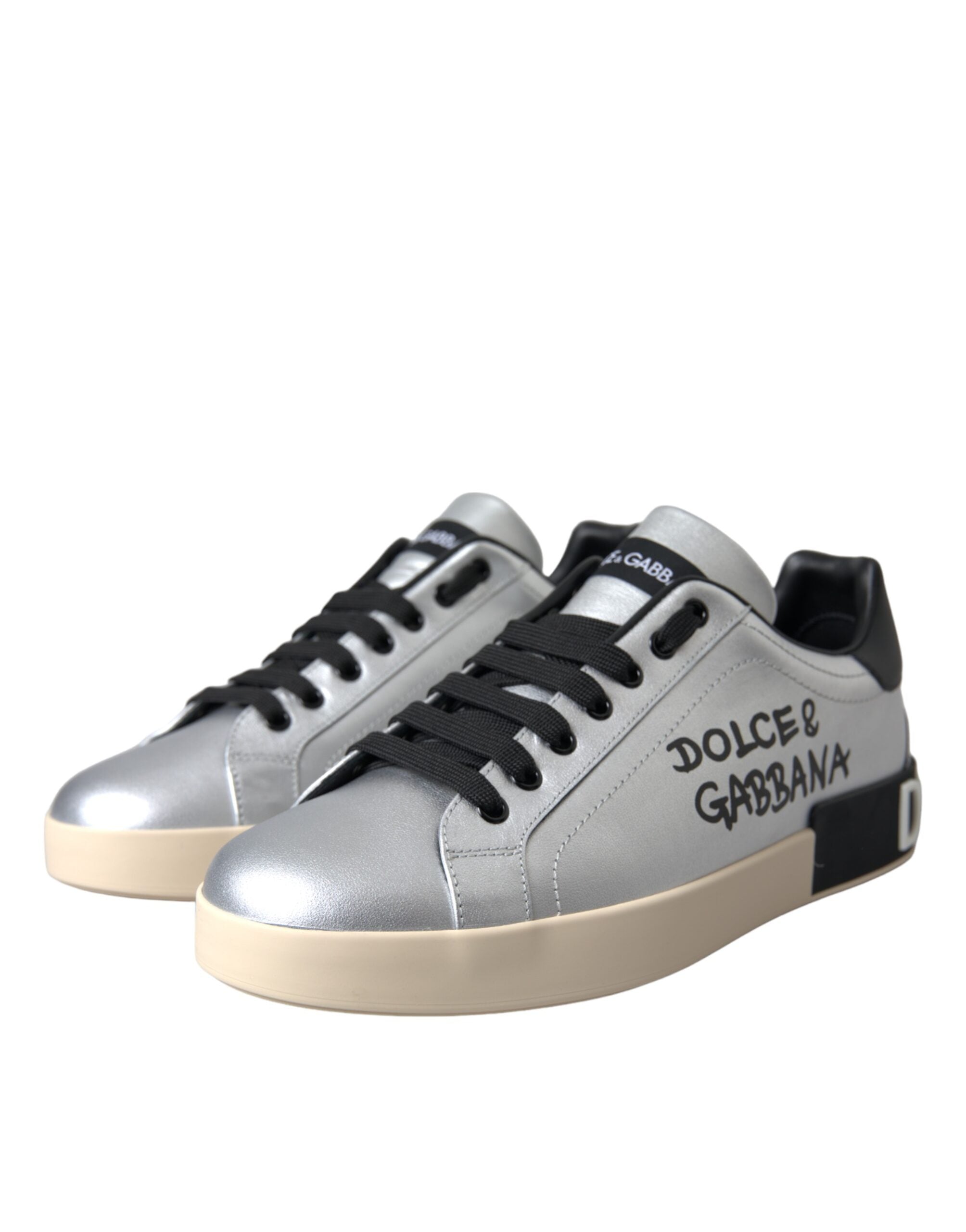 Silver Portofino Calf Leather Sneakers Men Shoes - ventzia