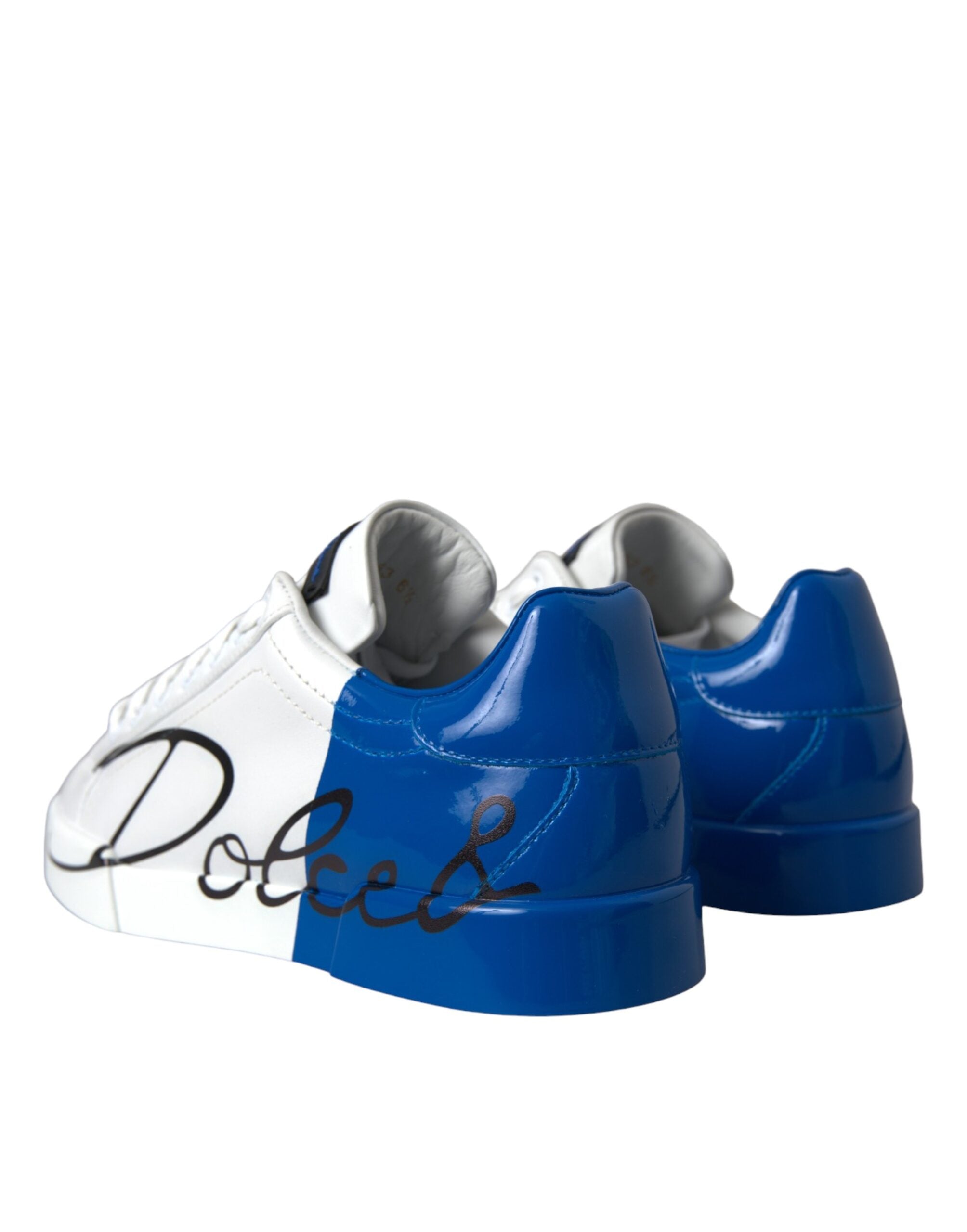 White Blue Leather Logo Low Top Sneakers Shoes - ventzia