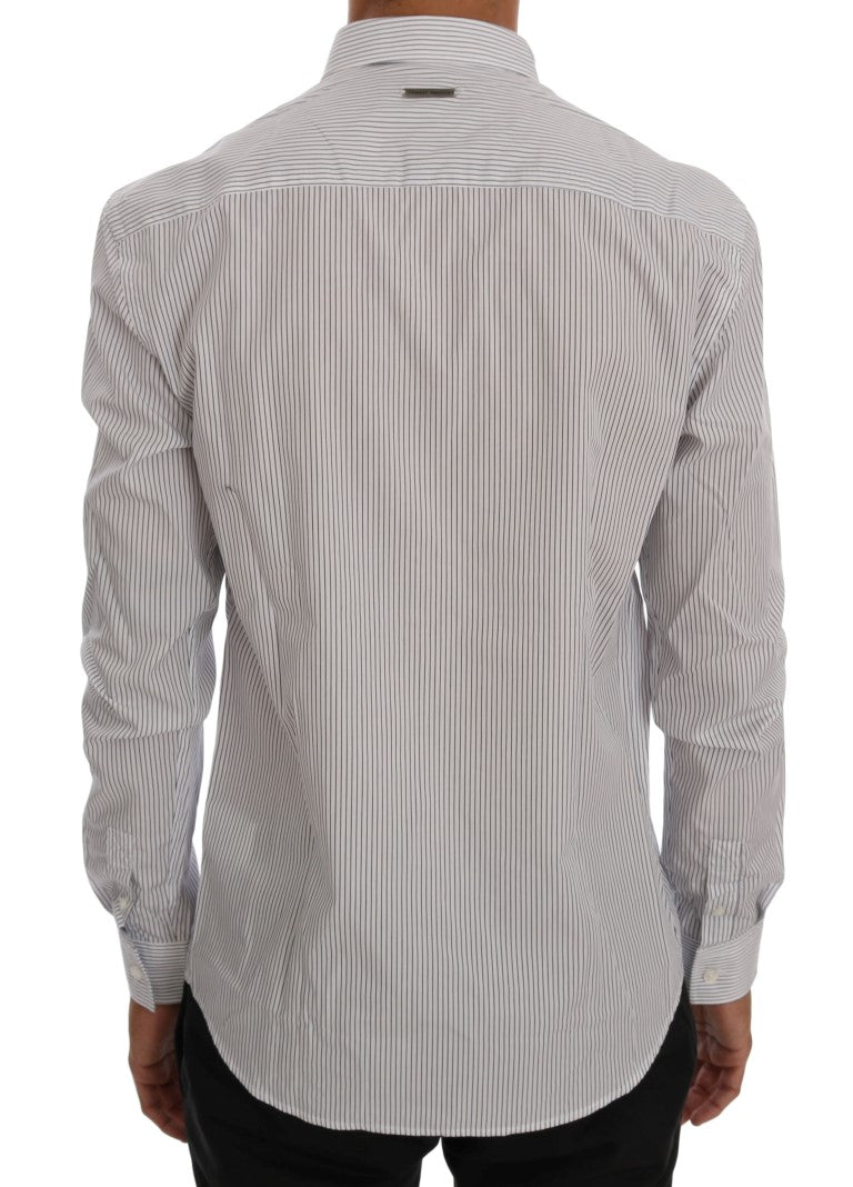 Elegant White & Blue Striped Casual Shirt - ventzia