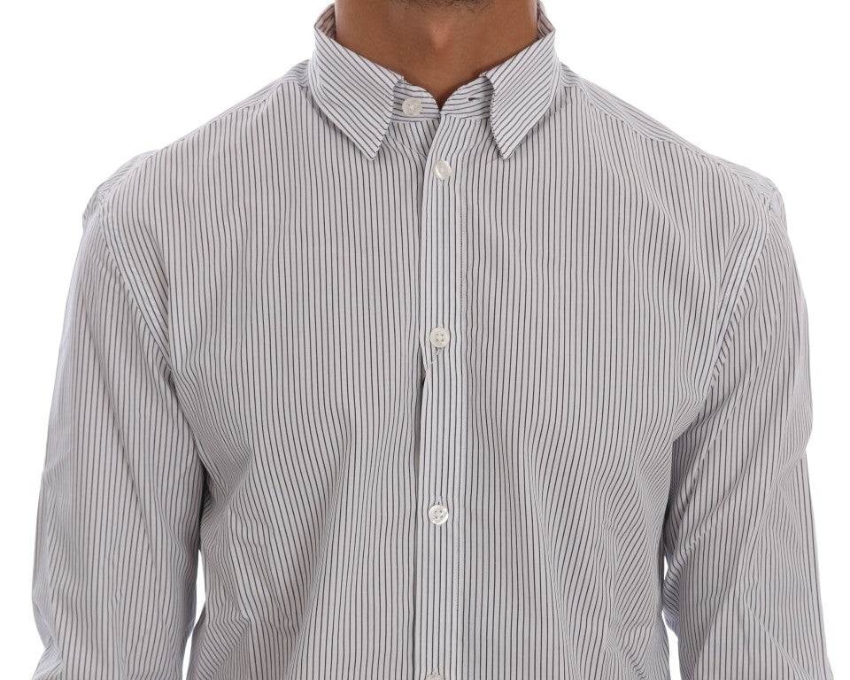 Elegant White & Blue Striped Casual Shirt - ventzia