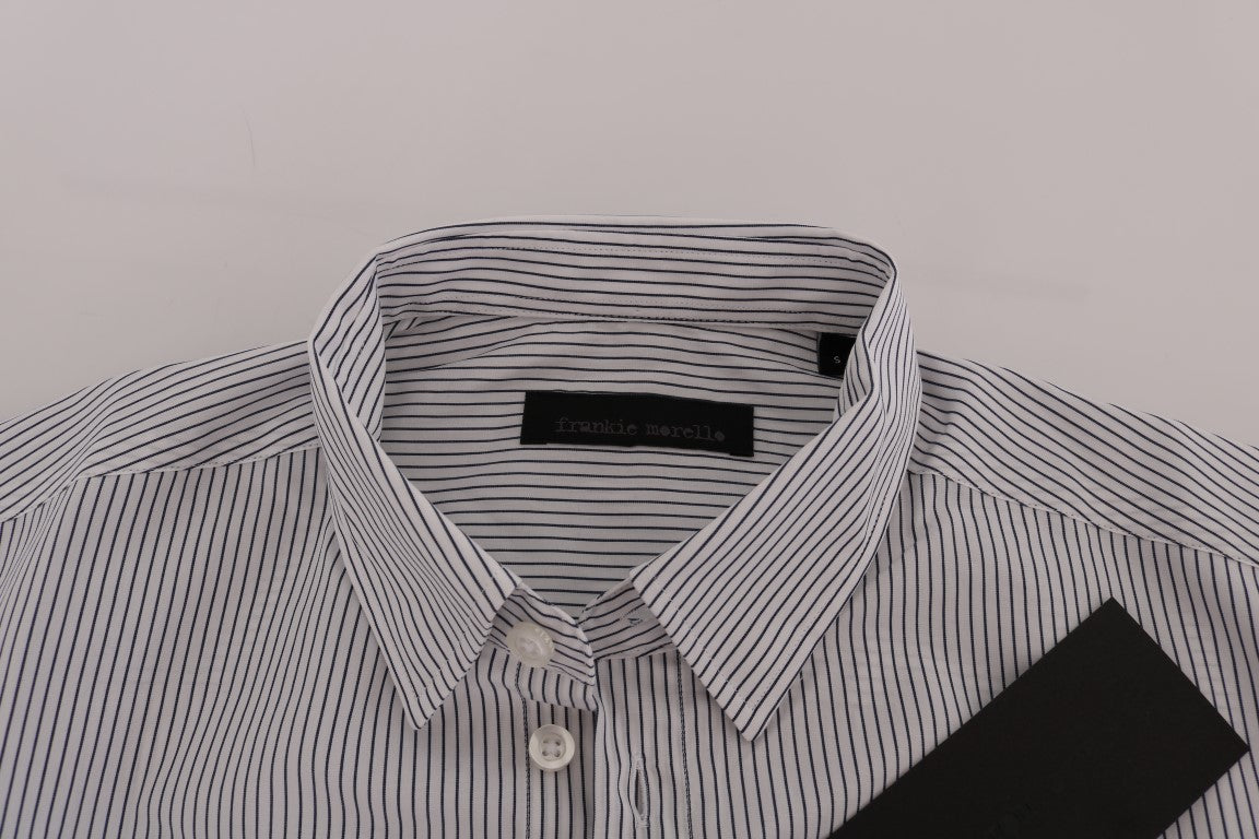 Elegant White & Blue Striped Casual Shirt - ventzia
