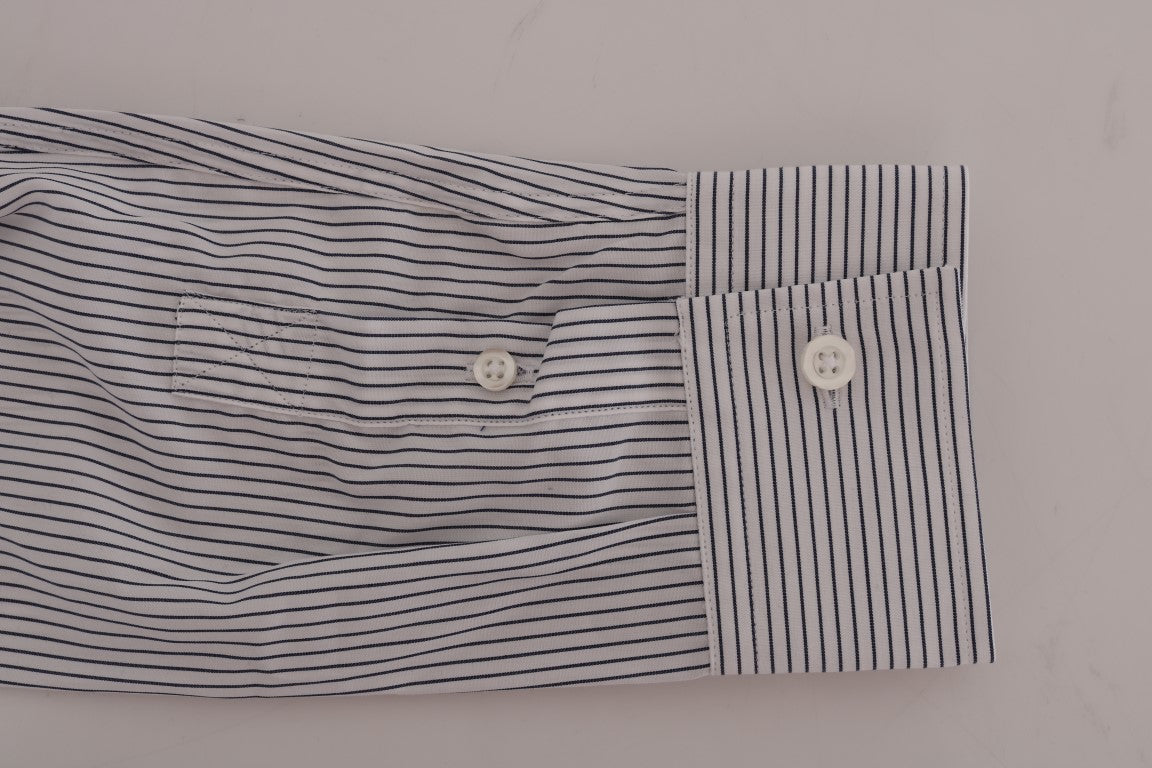 Elegant White & Blue Striped Casual Shirt - ventzia