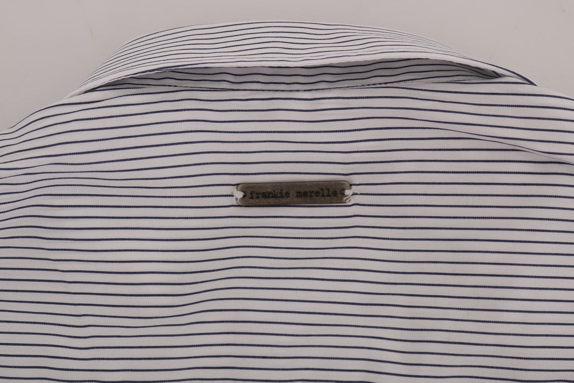 Elegant White & Blue Striped Casual Shirt - ventzia