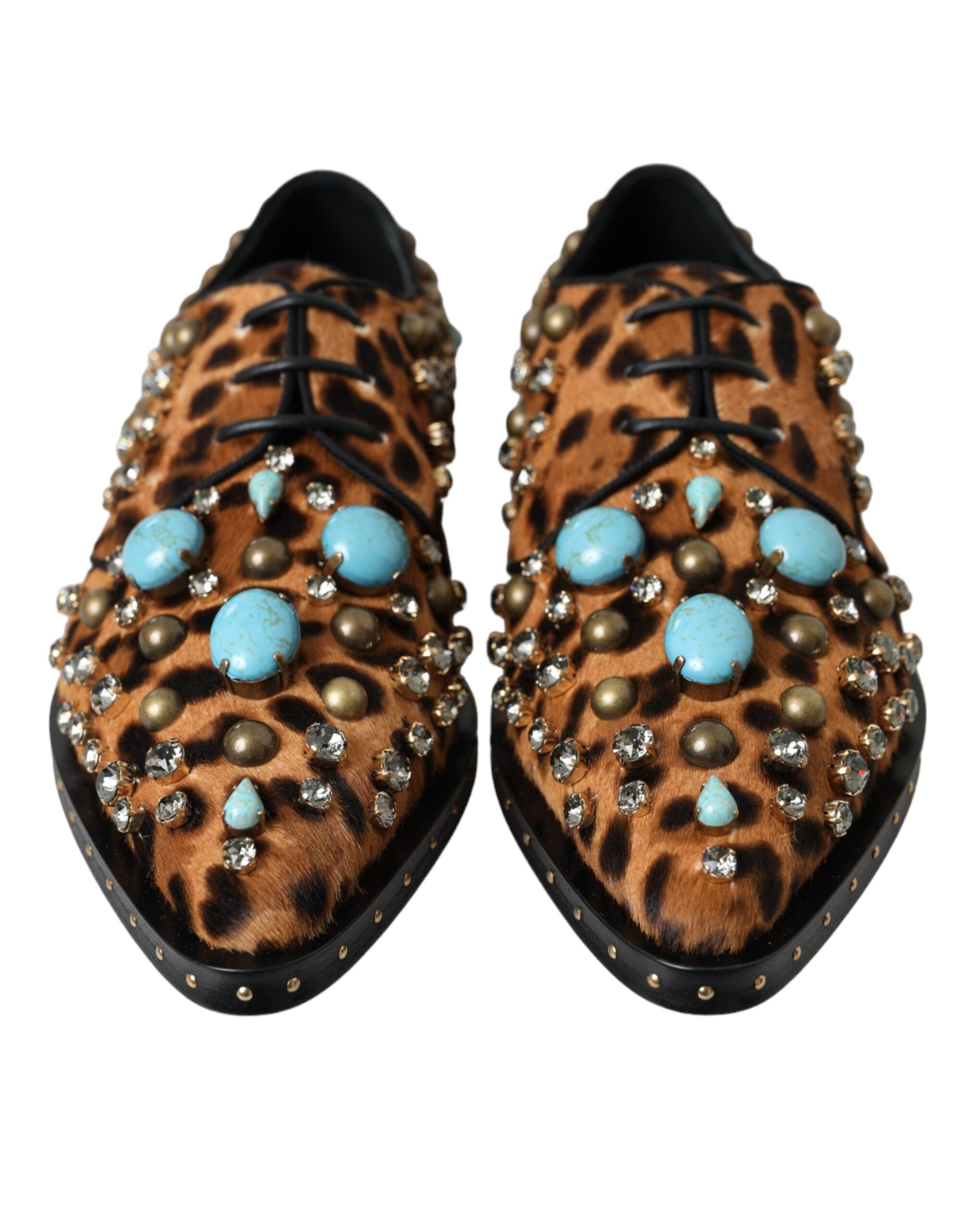 Brown Leopard Hair Crystal Dress Broque Shoes - ventzia