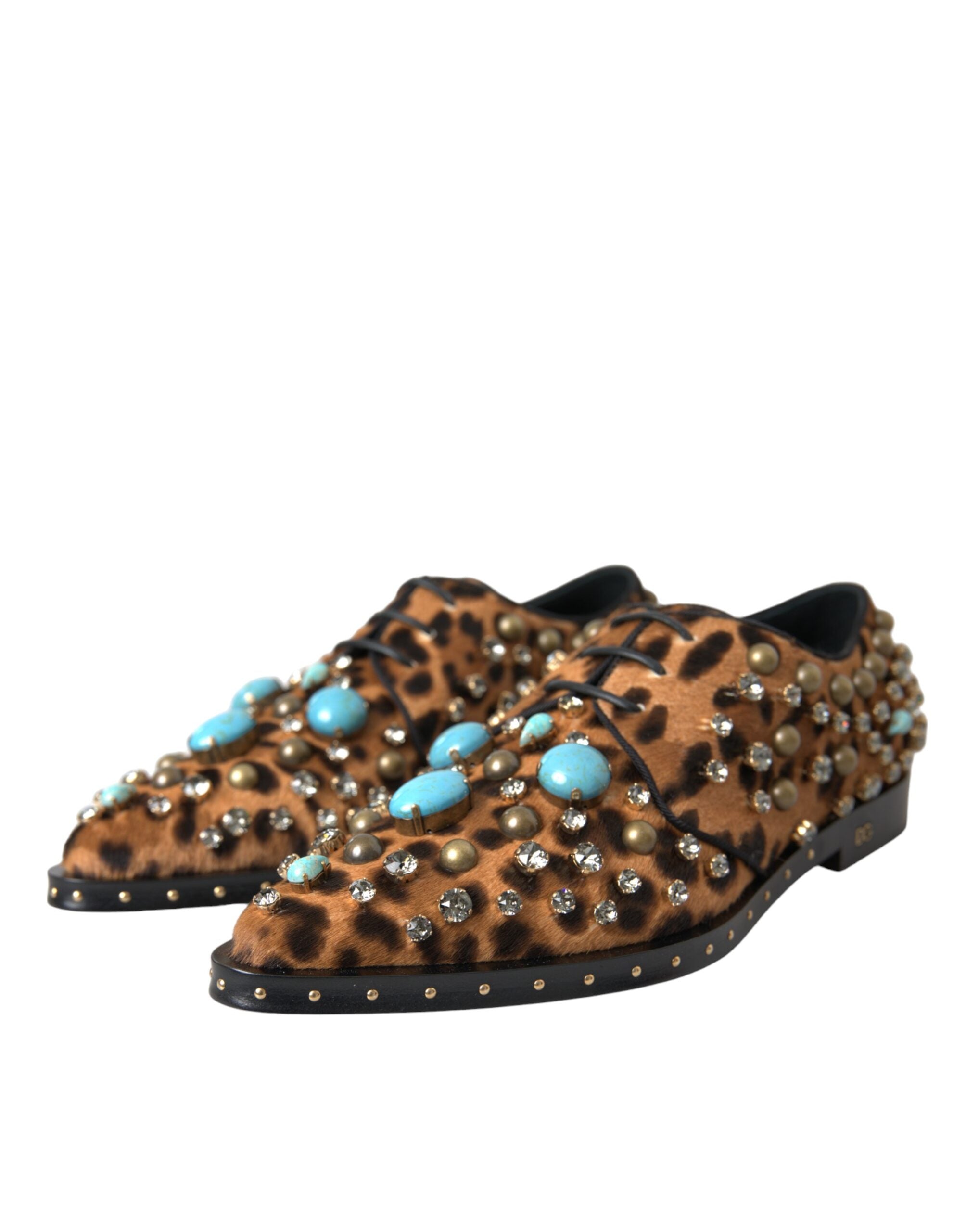 Brown Leopard Hair Crystal Dress Broque Shoes - ventzia