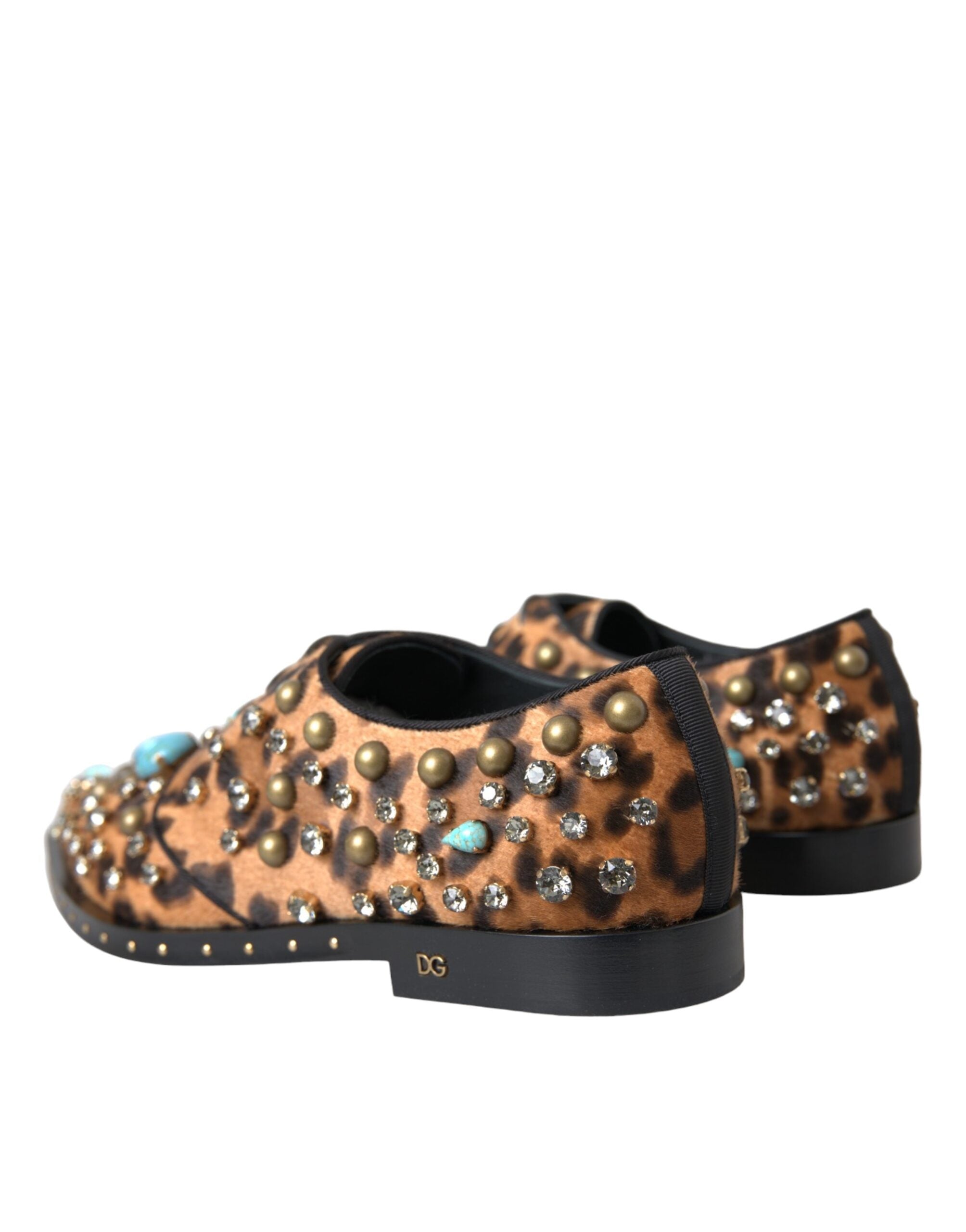 Brown Leopard Hair Crystal Dress Broque Shoes - ventzia