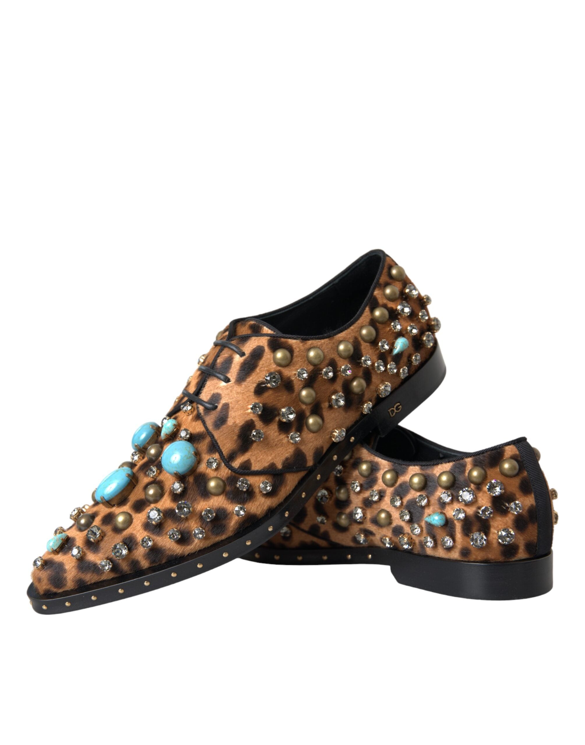 Brown Leopard Hair Crystal Dress Broque Shoes - ventzia