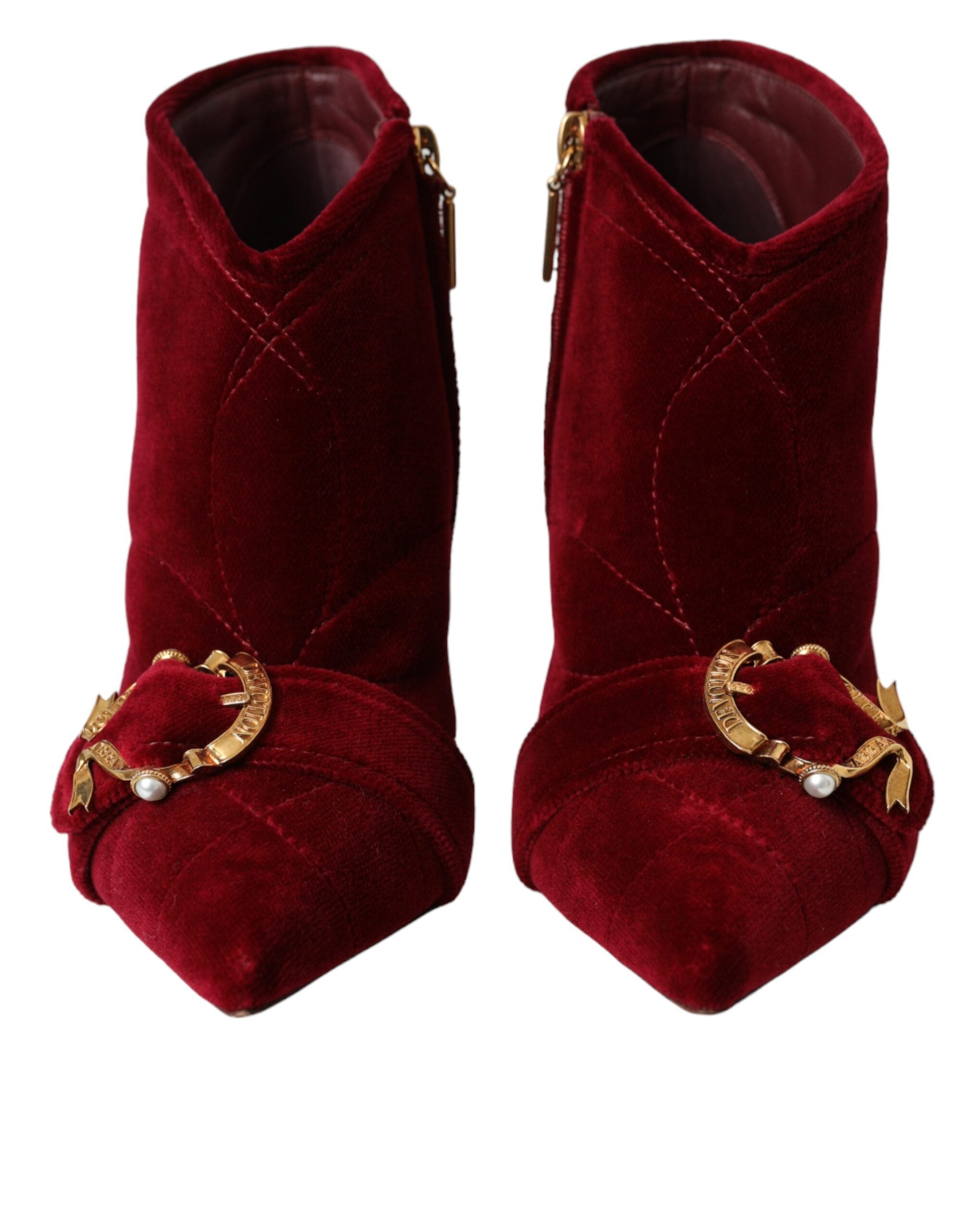 Dark Red Velvet Devotion Buckle Boots Shoes - ventzia