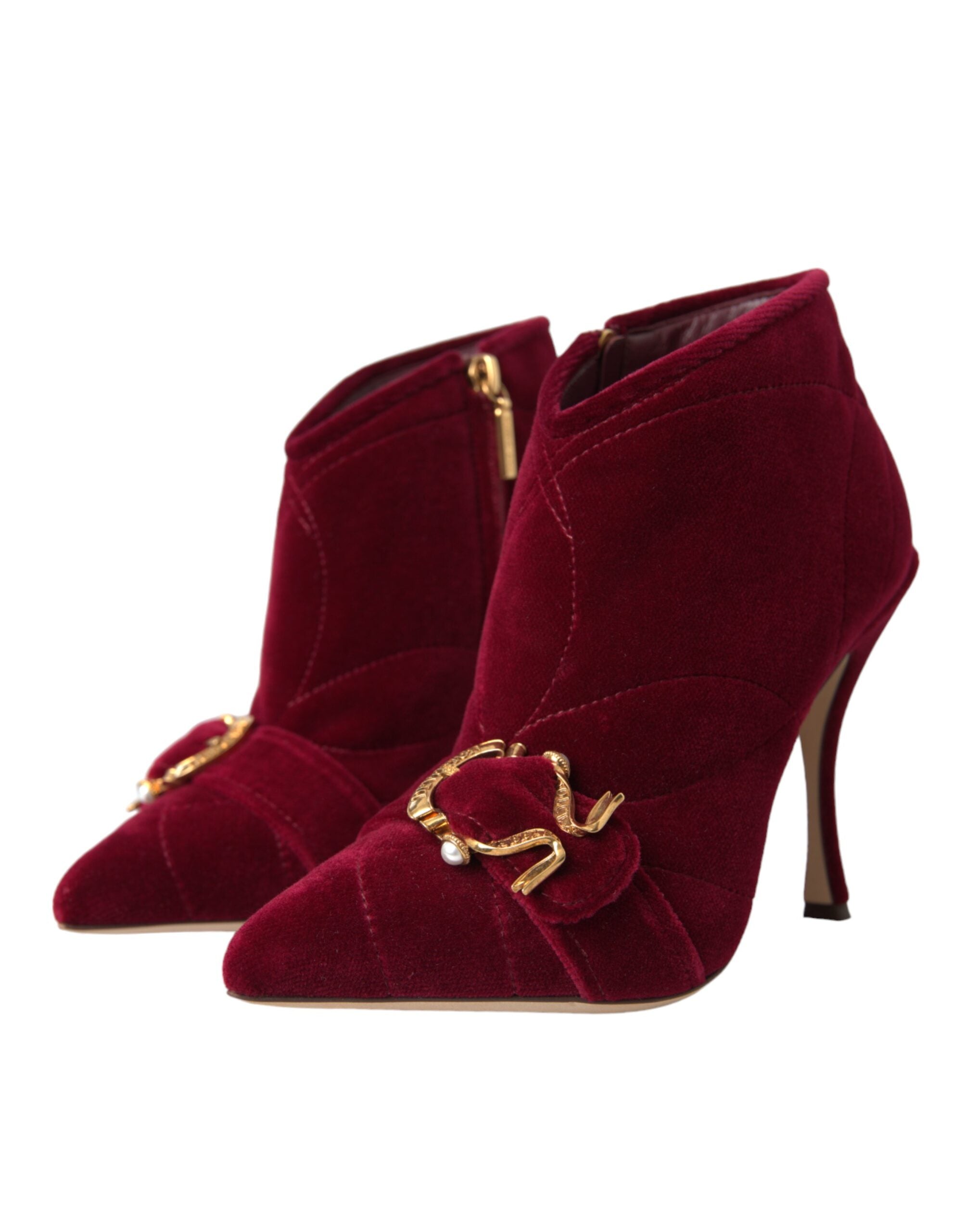 Dark Red Velvet Devotion Buckle Boots Shoes - ventzia