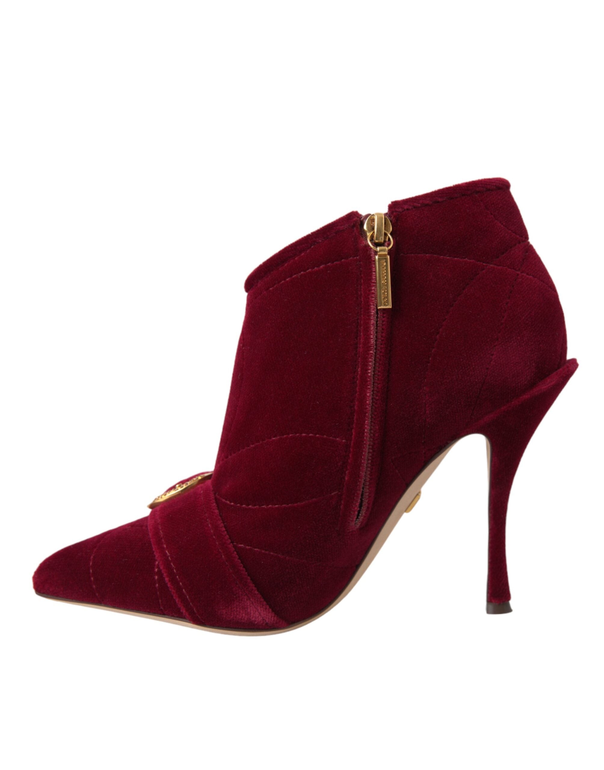 Dark Red Velvet Devotion Buckle Boots Shoes - ventzia