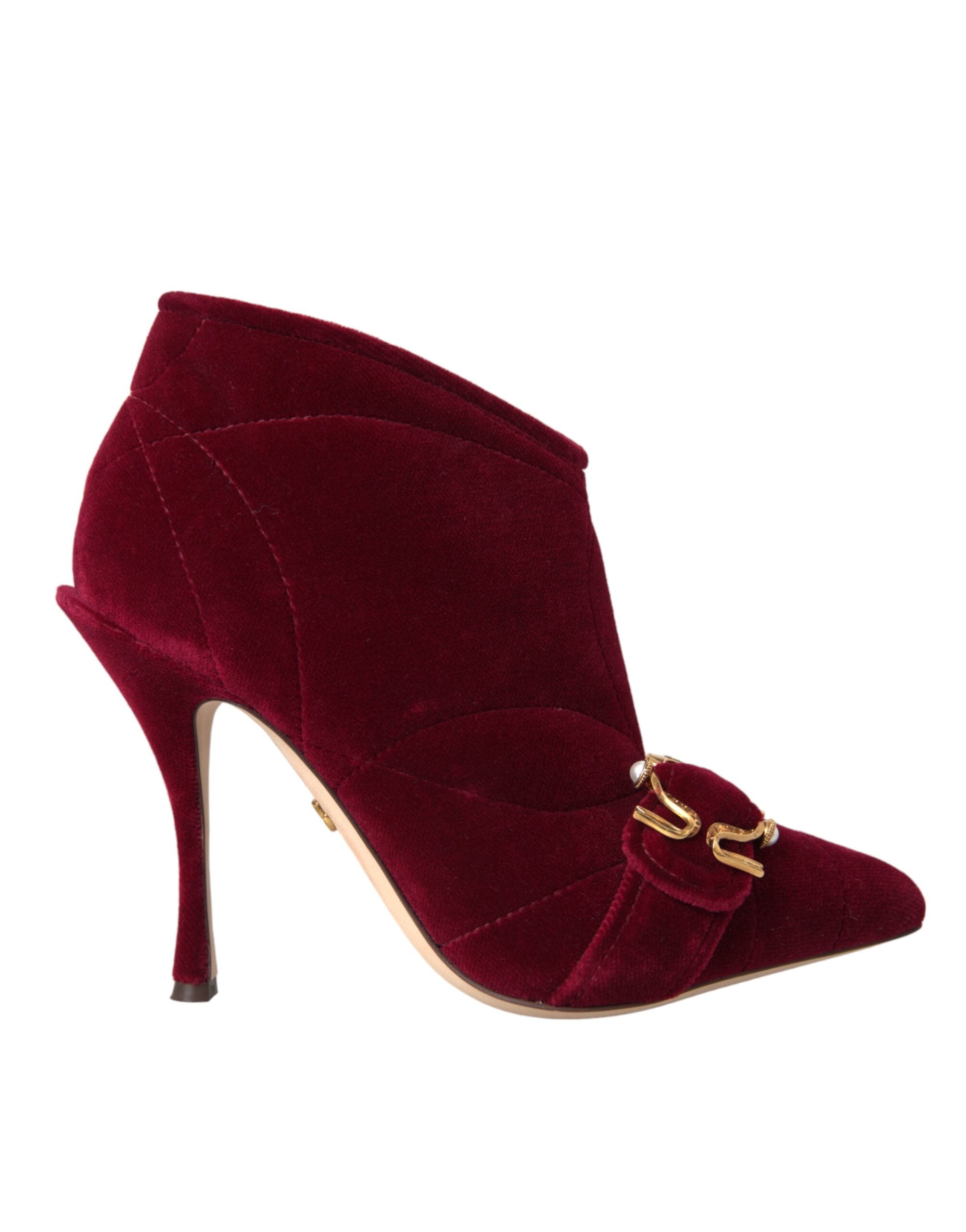 Dark Red Velvet Devotion Buckle Boots Shoes - ventzia