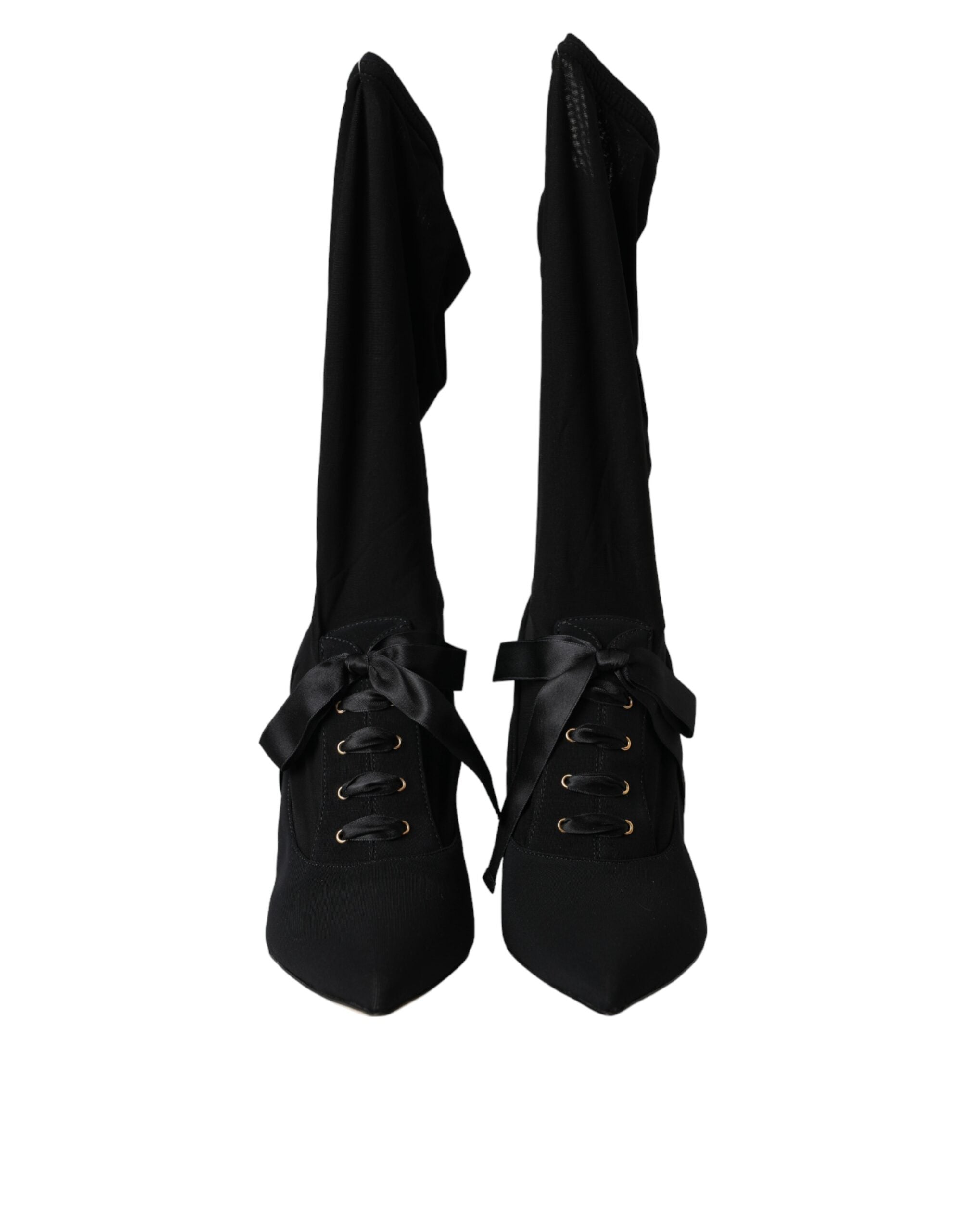 Black Stiletto Heels Mid Calf Boots Shoes - ventzia