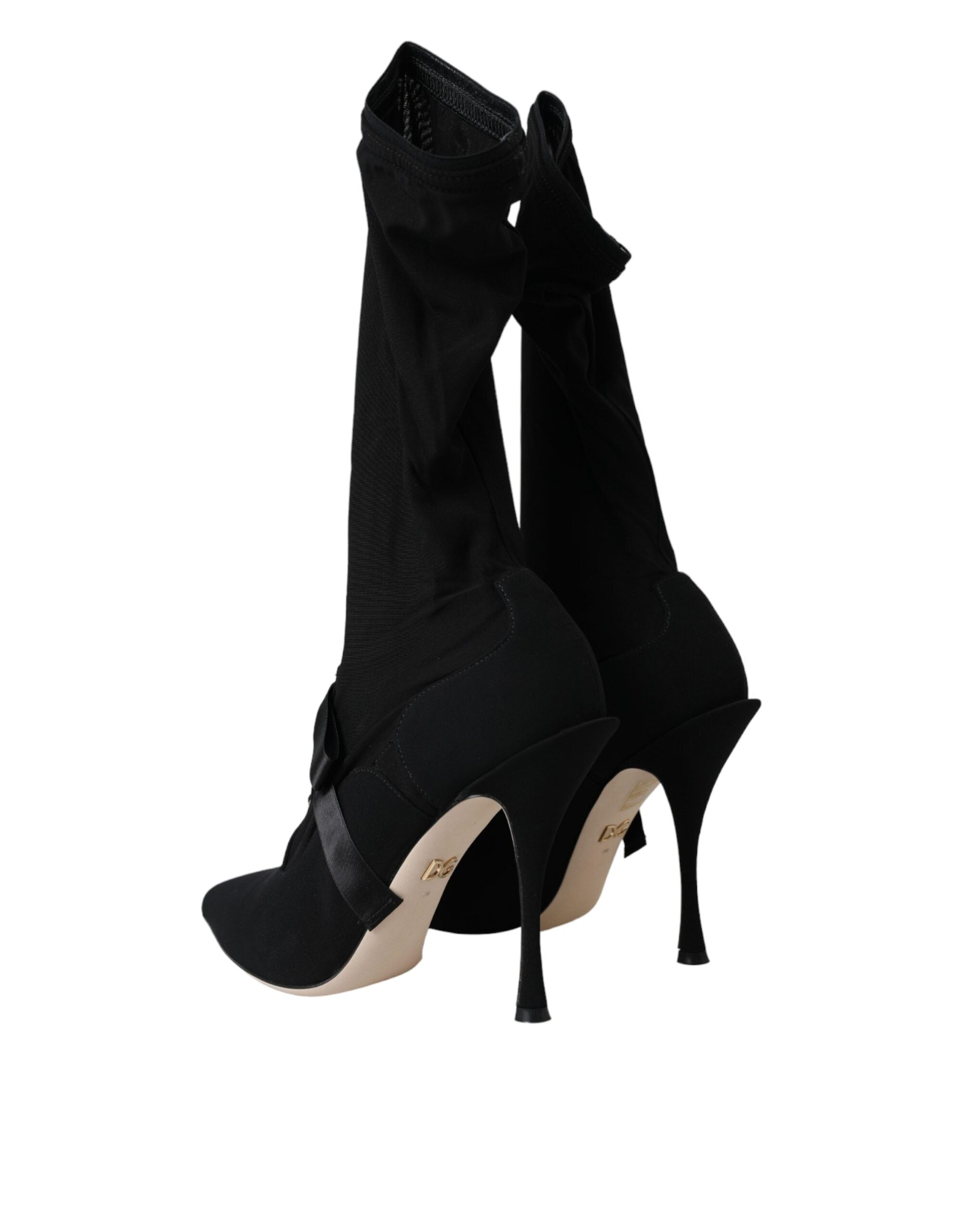 Black Stiletto Heels Mid Calf Boots Shoes - ventzia