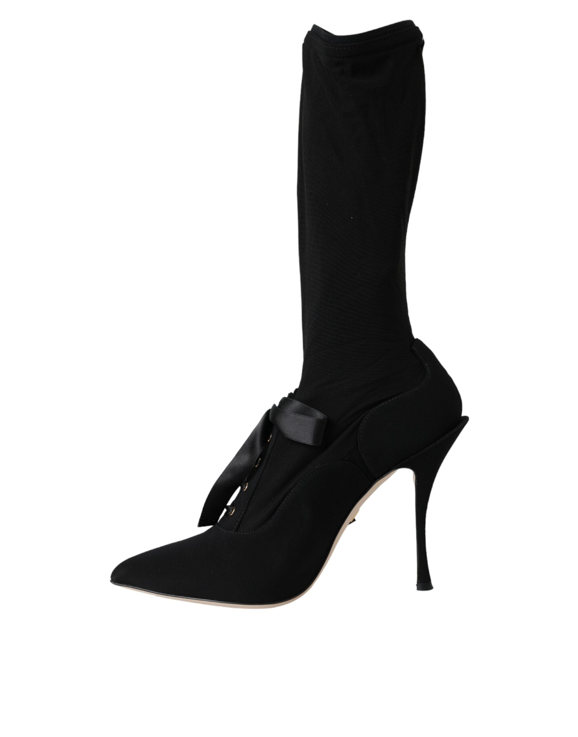 Black Stiletto Heels Mid Calf Boots Shoes - ventzia