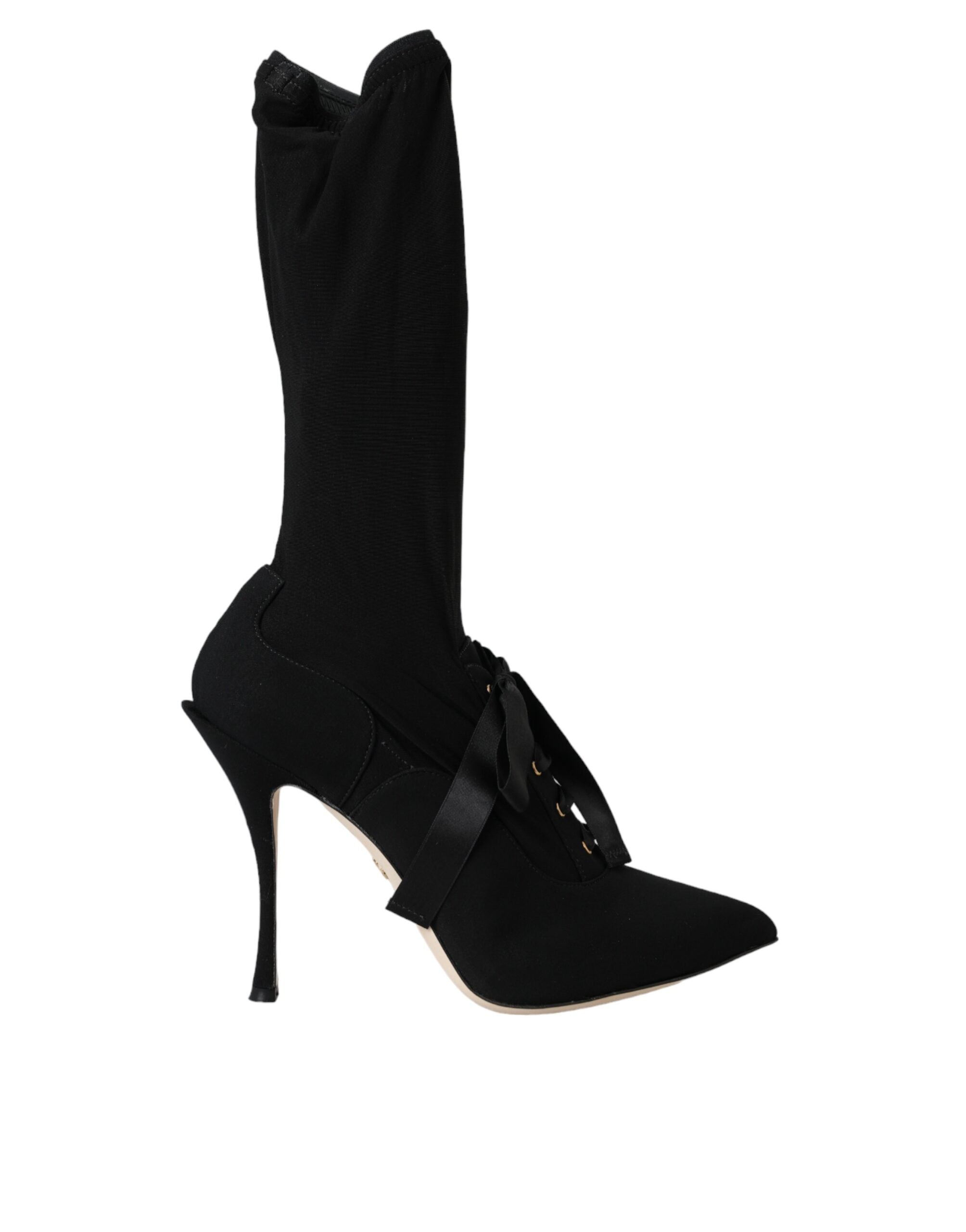 Black Stiletto Heels Mid Calf Boots Shoes - ventzia