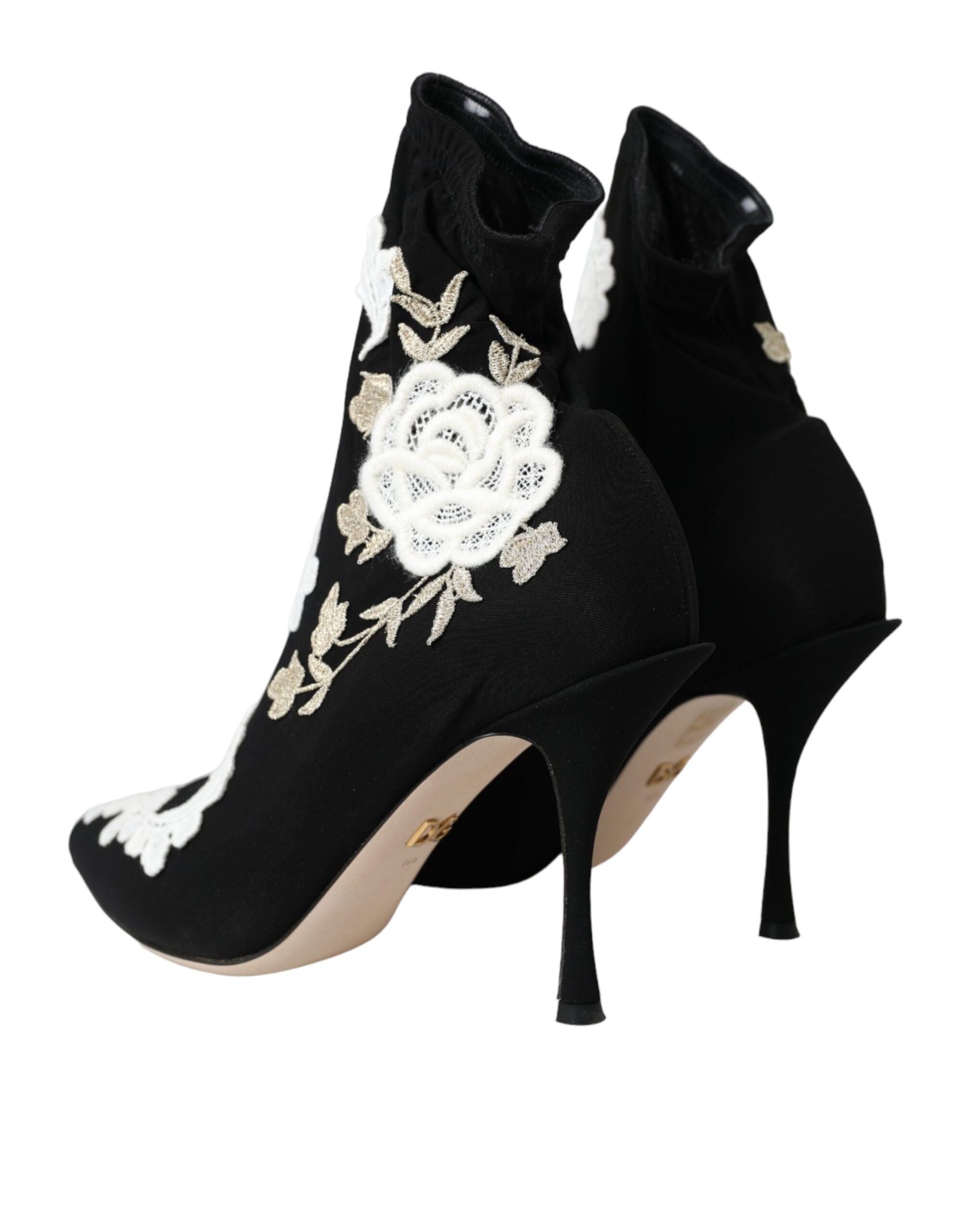 Black White Embroidery Slip On Boots Shoes - ventzia