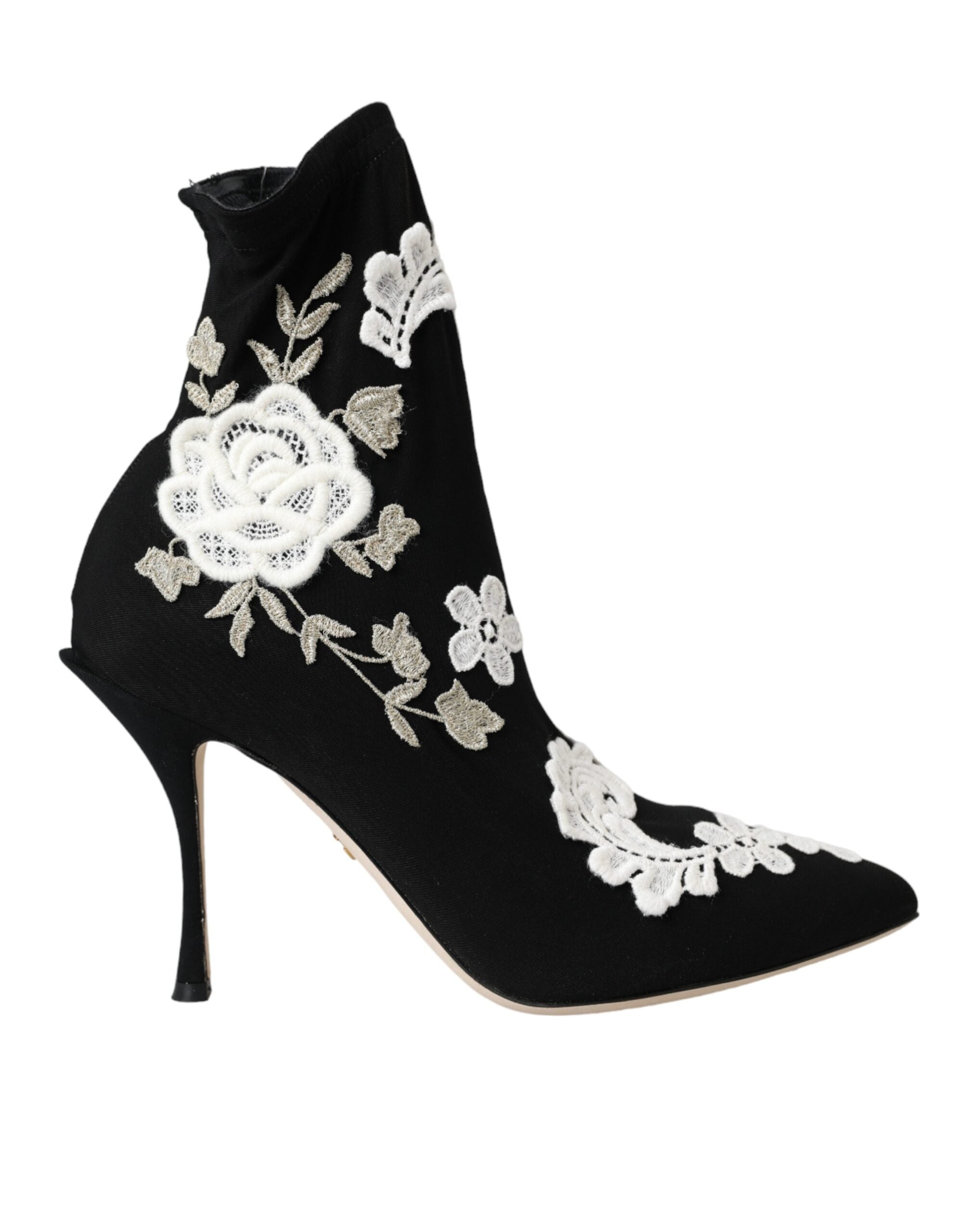 Black White Embroidery Slip On Boots Shoes - ventzia
