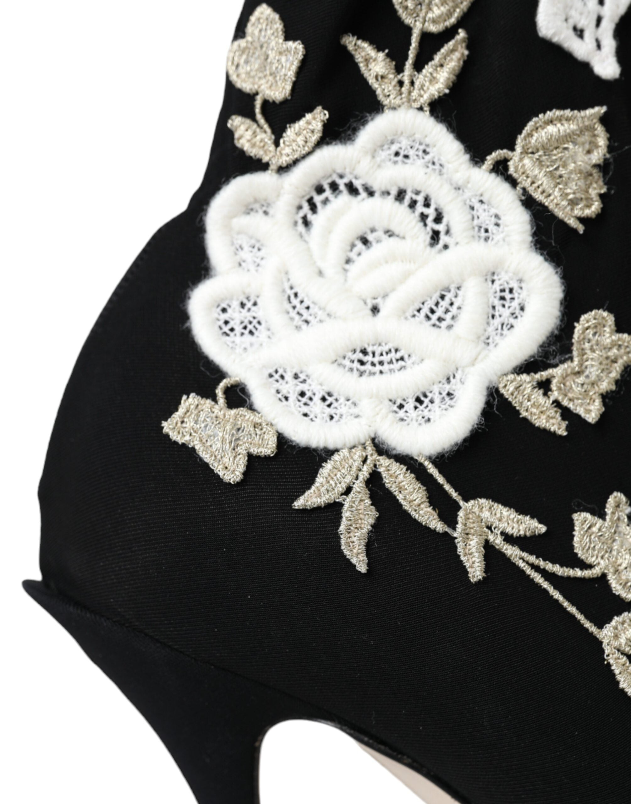 Black White Embroidery Slip On Boots Shoes - ventzia