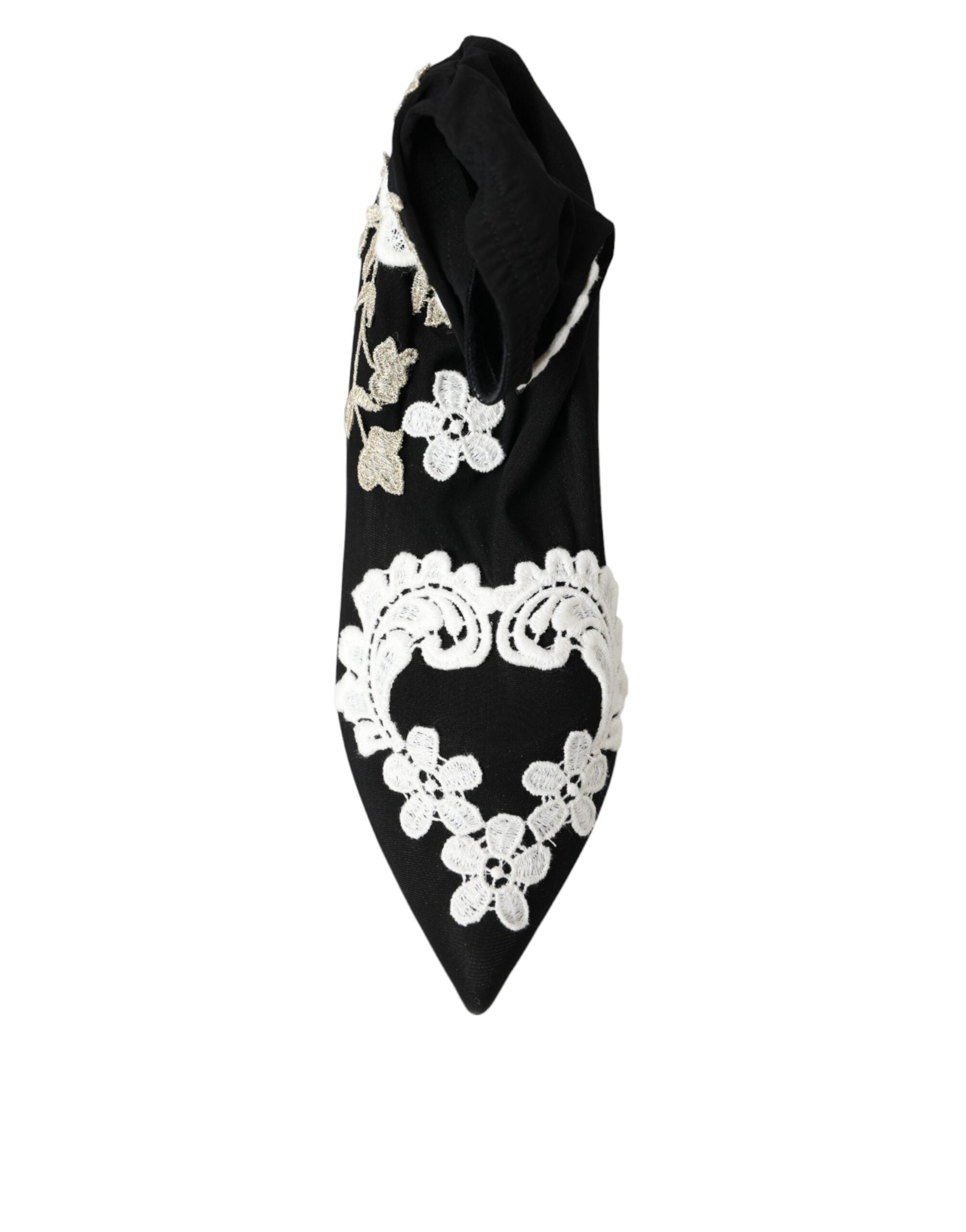Black White Embroidery Slip On Boots Shoes - ventzia