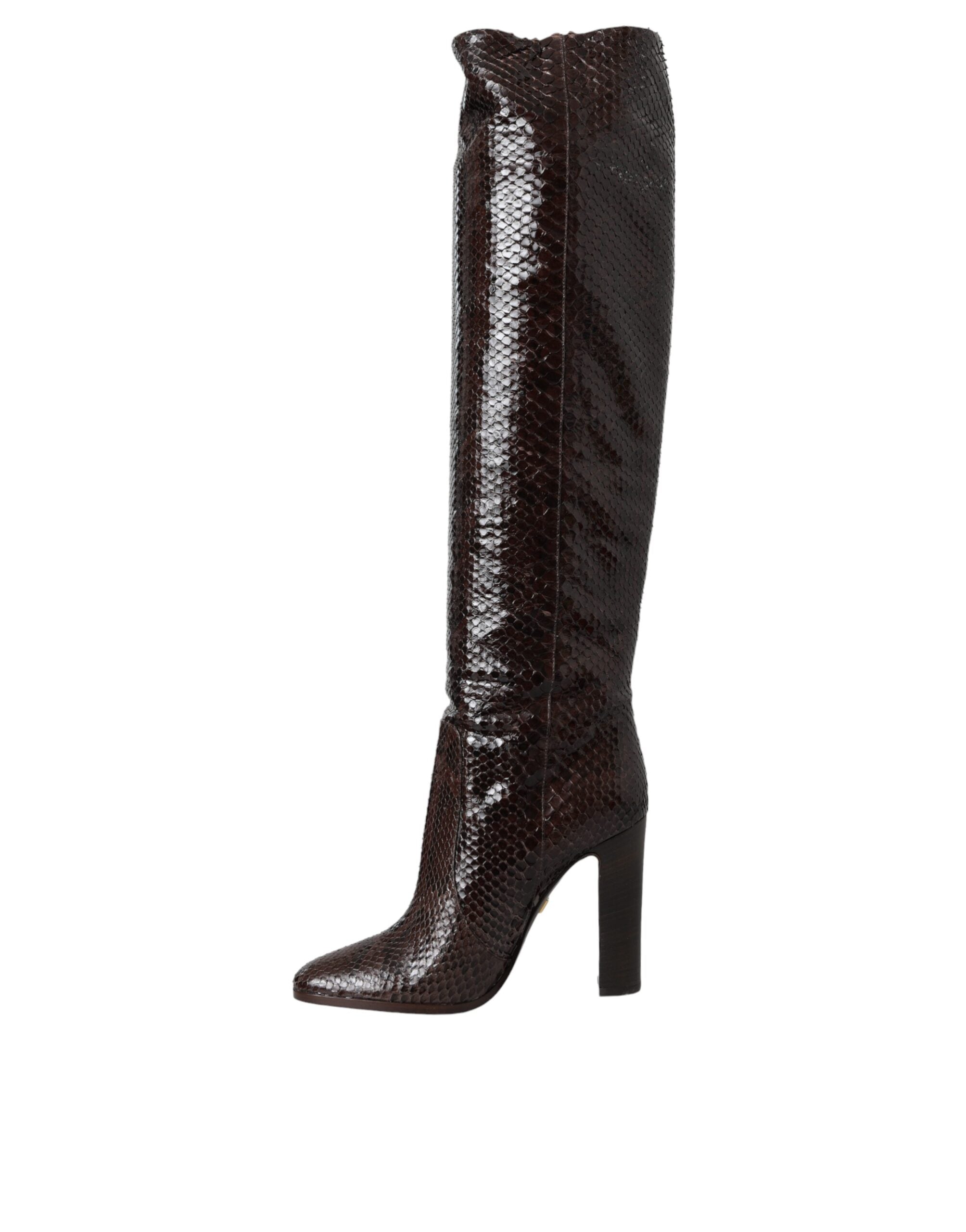 Brown Exotic Leather Heels High Boots Shoes - ventzia
