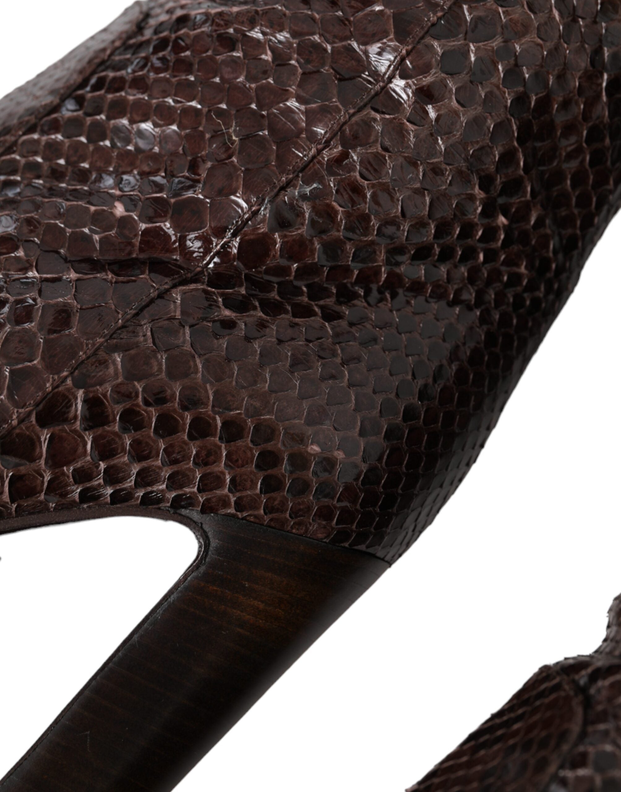 Brown Exotic Leather Heels High Boots Shoes - ventzia