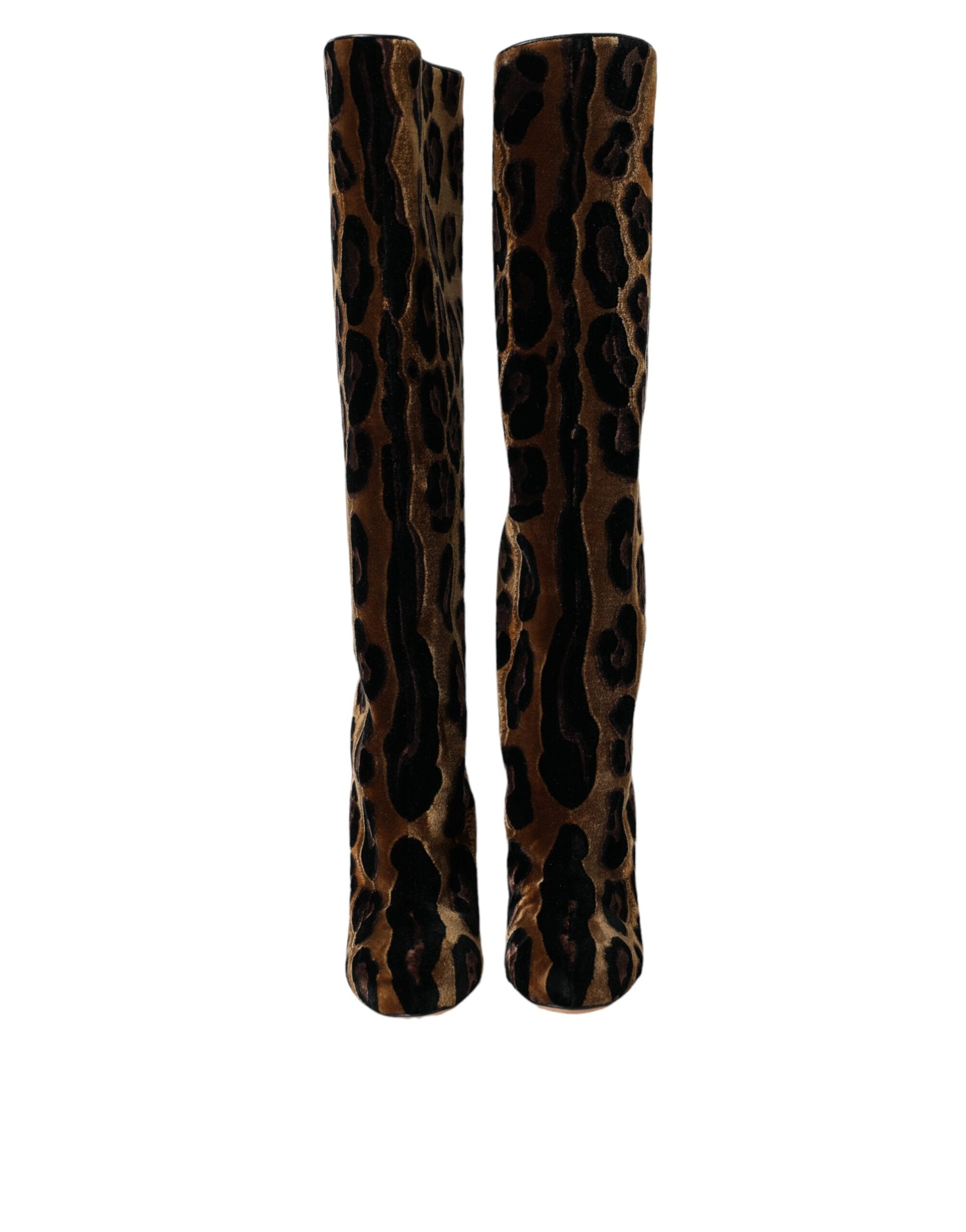 Brown Giraffe Velvet Leather Boots Shoes - ventzia