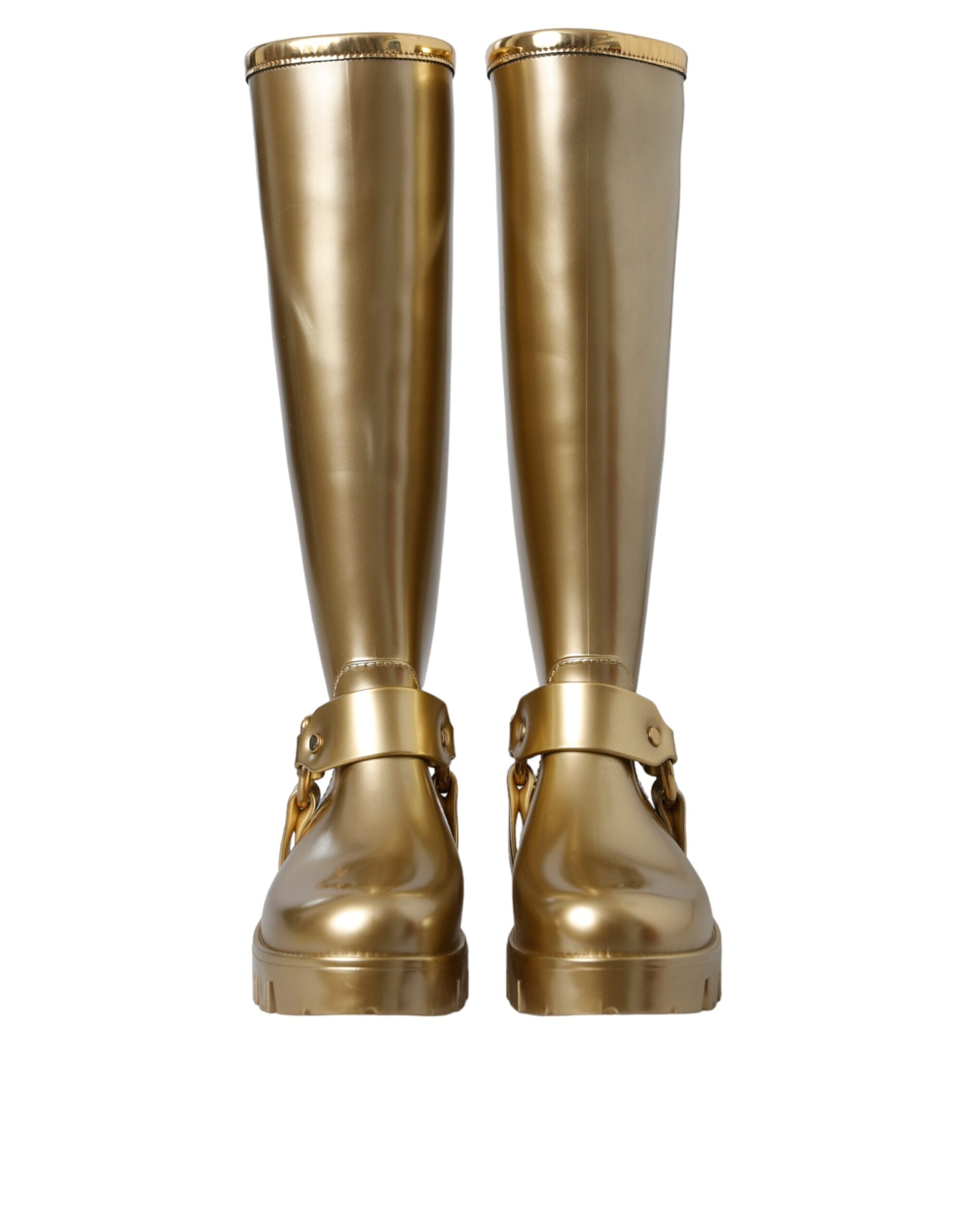 Metallic Gold Rubber PVC Rain Boots Shoes - ventzia