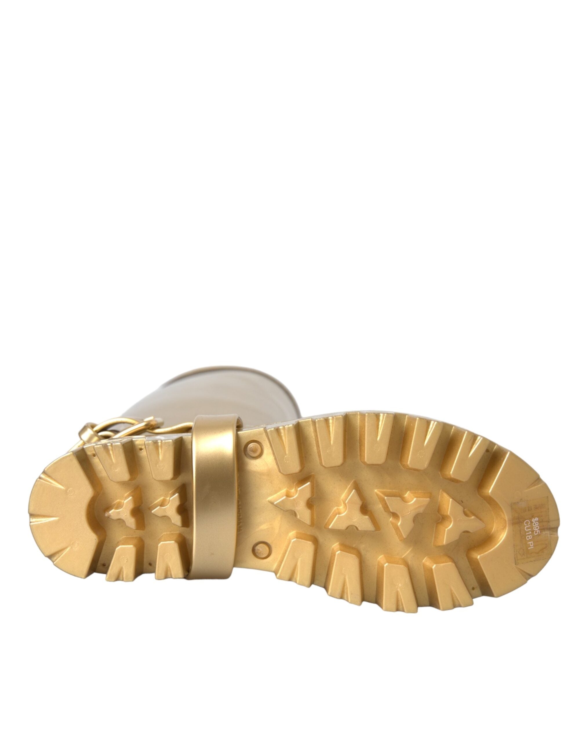 Metallic Gold Rubber PVC Rain Boots Shoes - ventzia